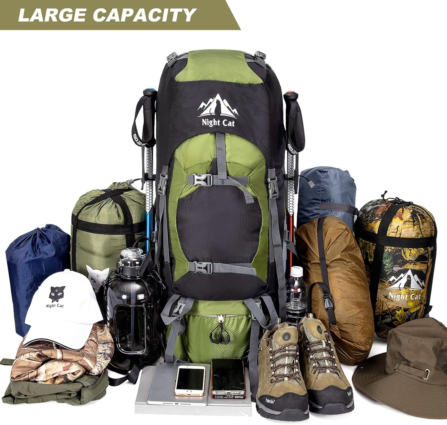 Detalle de Night Cat 90L Zaino da Trekking: grande capacità, comfort e versatilità per viaggi outdoor