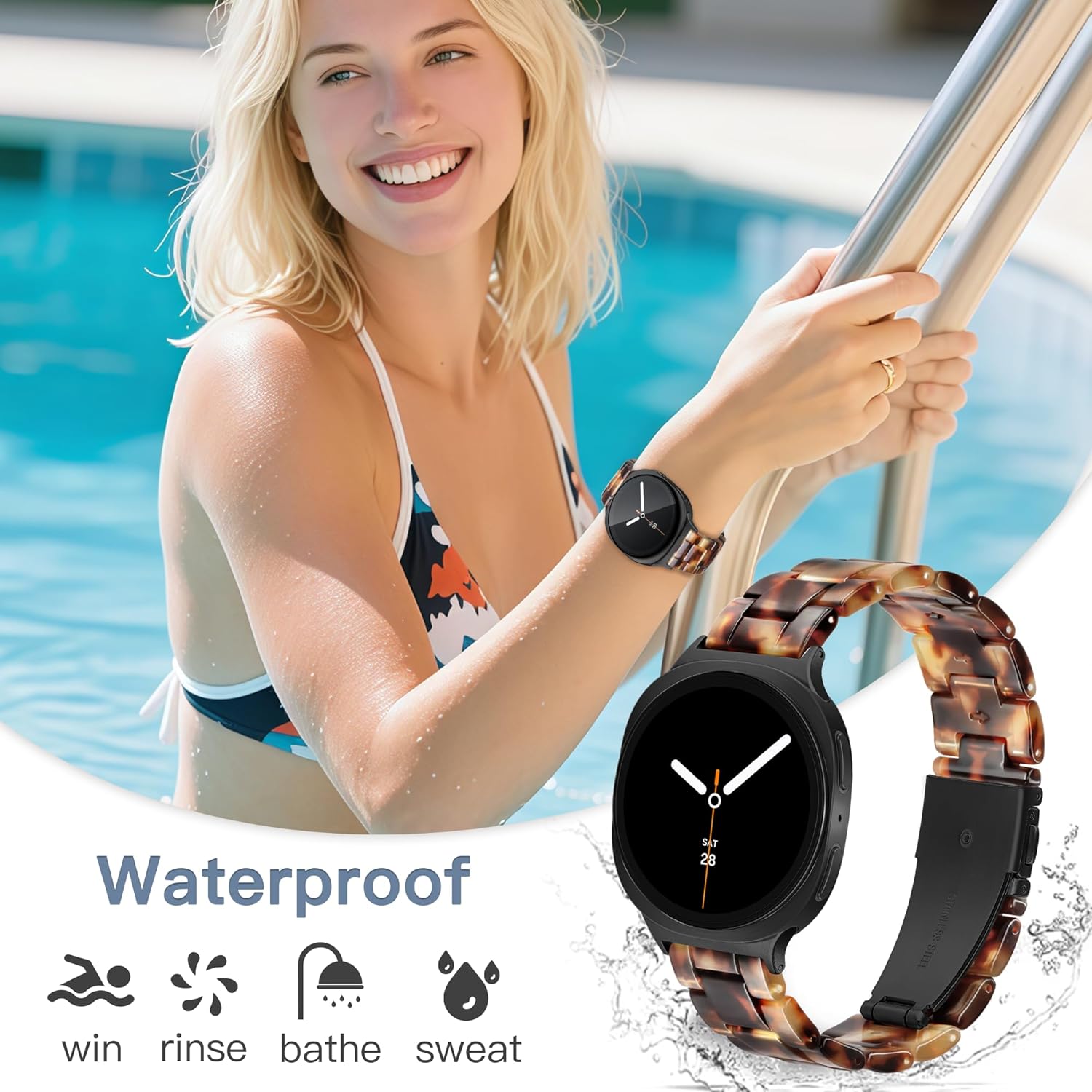 Detalle de G-ficu Resin Band for Samsung Galaxy Watch 8/7/6/5/4 (40mm–46mm) – lightweight waterproof strap