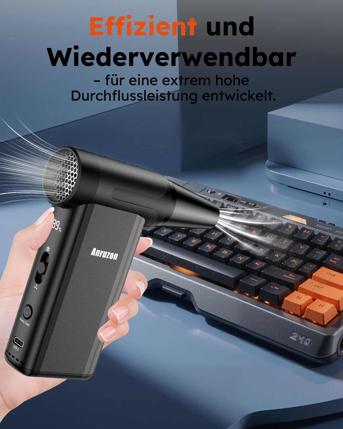 Detalle de Elektrisches Luftstaubgebläse Druckluftspray für PC Reinigungsset – 300000 RPM, 7600 mAh Akku