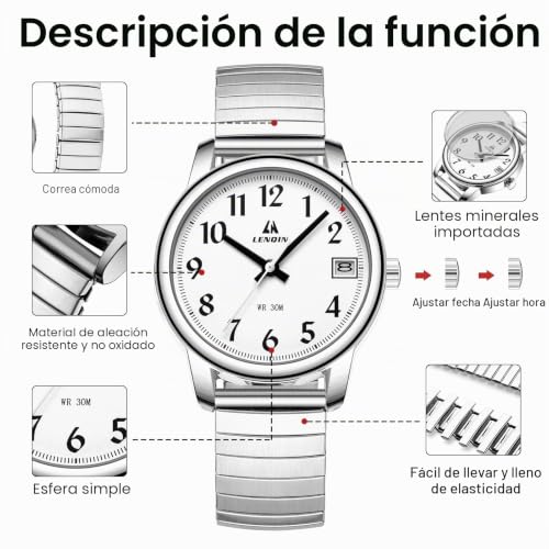 Detalle de LN LENQIN Elasticay: reloj de mujer con correa de acero inoxidable y estilo elástico