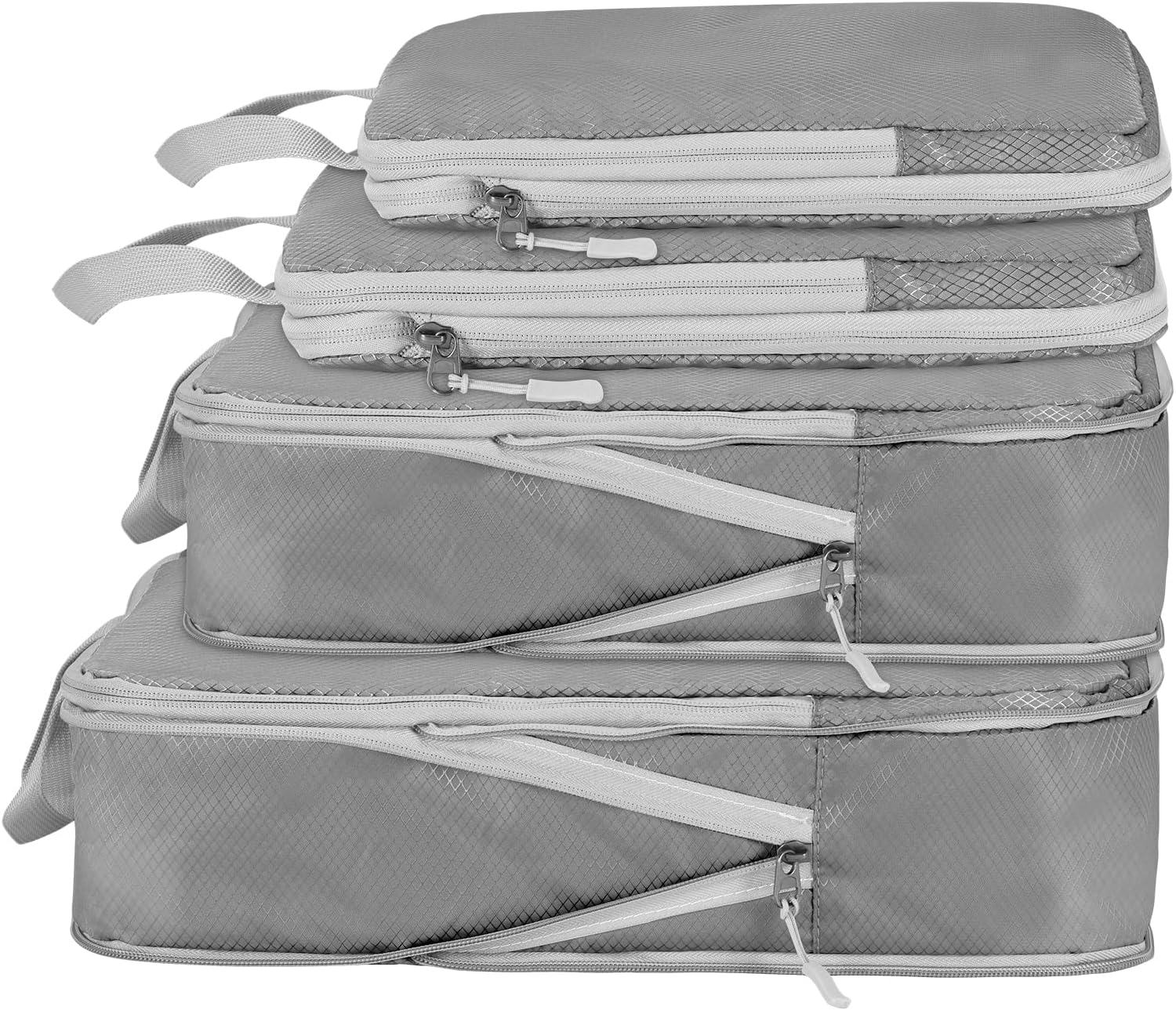Detalle de Compression Packing Cubes Grey – Travel Storage Bag Set of 4 (Compression Organiser for Suitcase & Carry On)
