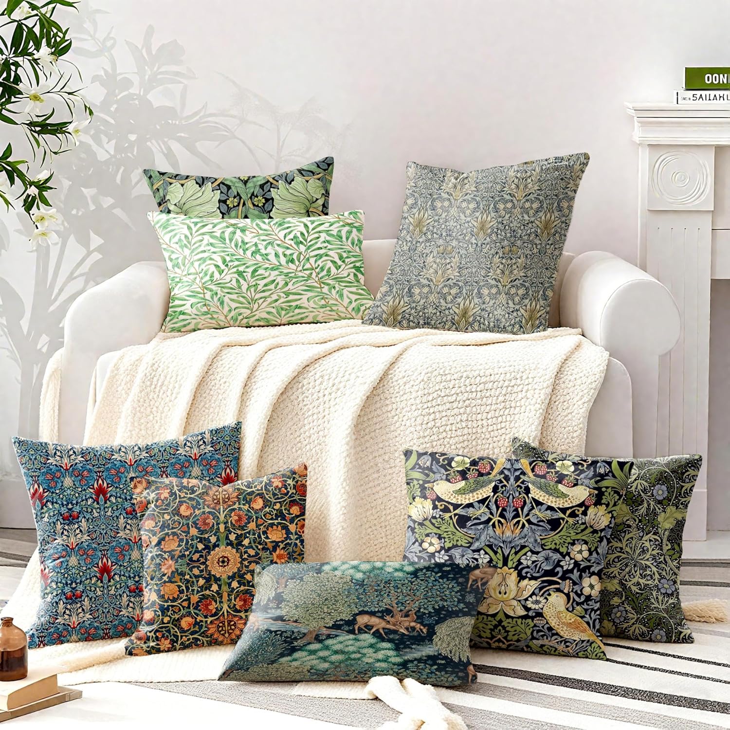Detalle de HUASHUZI Outdoor Cushion Covers Green Leaf 50x50cm Set of 2 – Double-Sided Garden Decor for Benches and Sofas