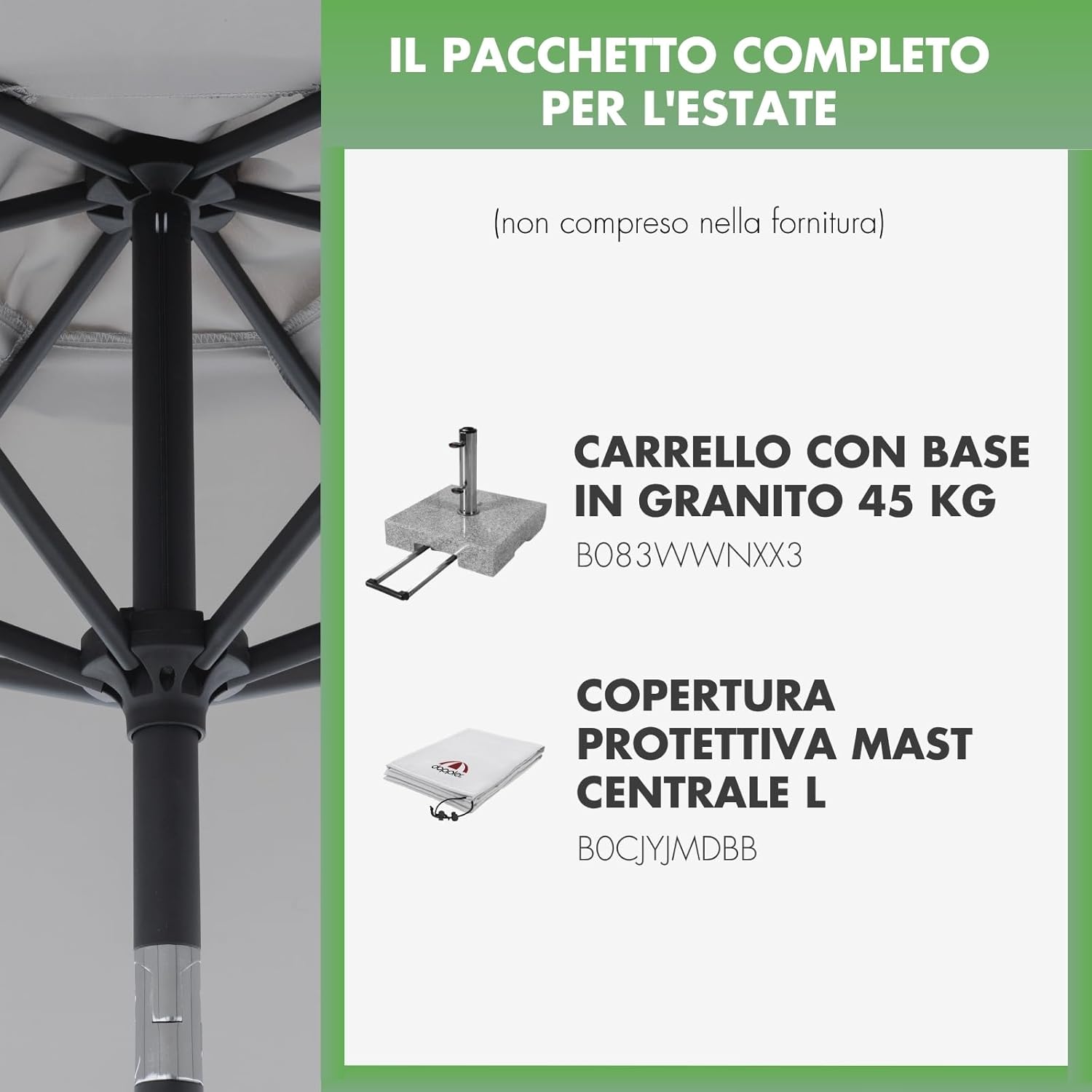 Thumbnail 5 de Doppler Parasole Jack 250cm grigio chiaro – ombrellone con manovella, inclinabile per balcone e giardino