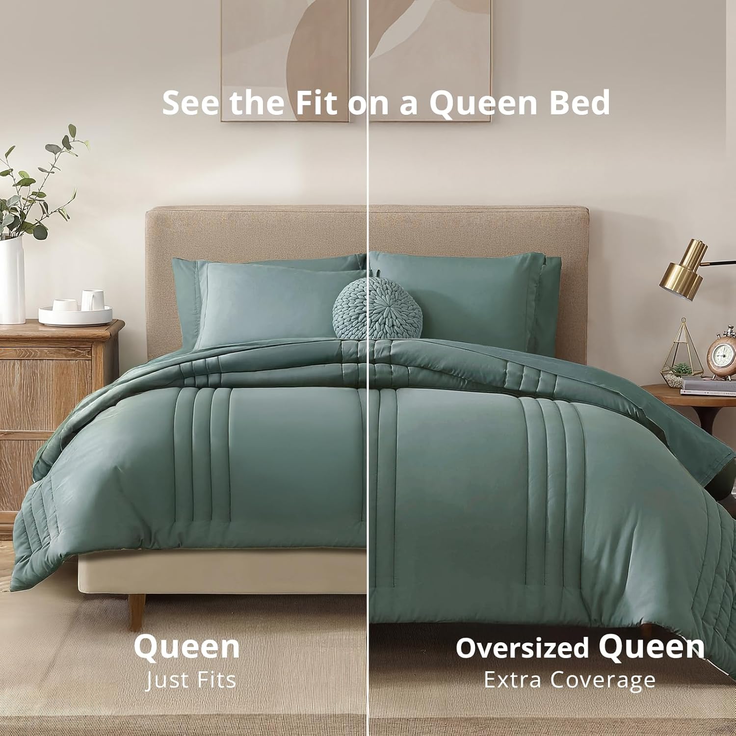 Thumbnail 6 de Monbix Queen Comforter Set 7-Piece Sage Green