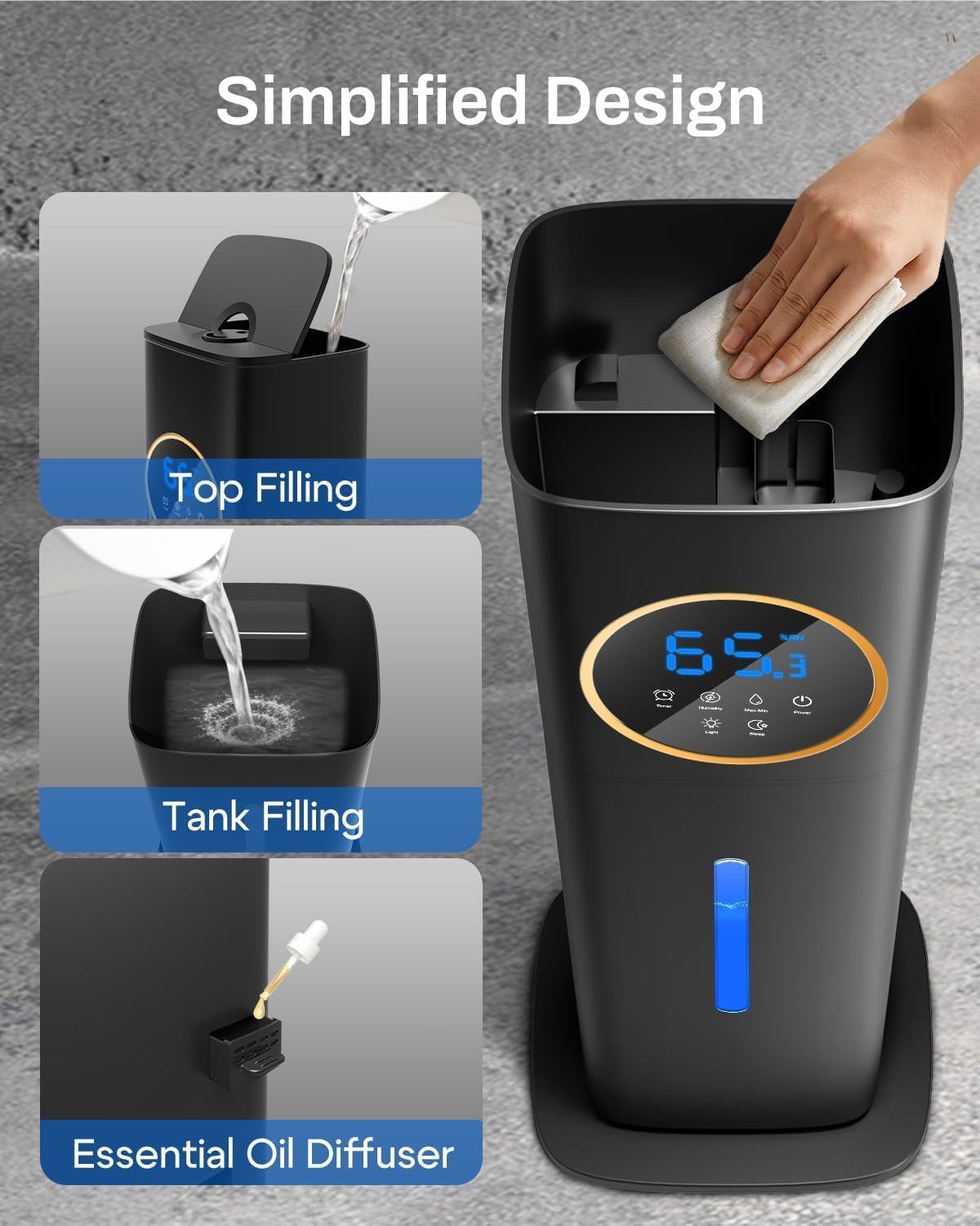 Thumbnail 6 de Lacidoll LCD-MH-2303-B-CA 8L Cool-Mist Humidifier, Top-Fill, Black