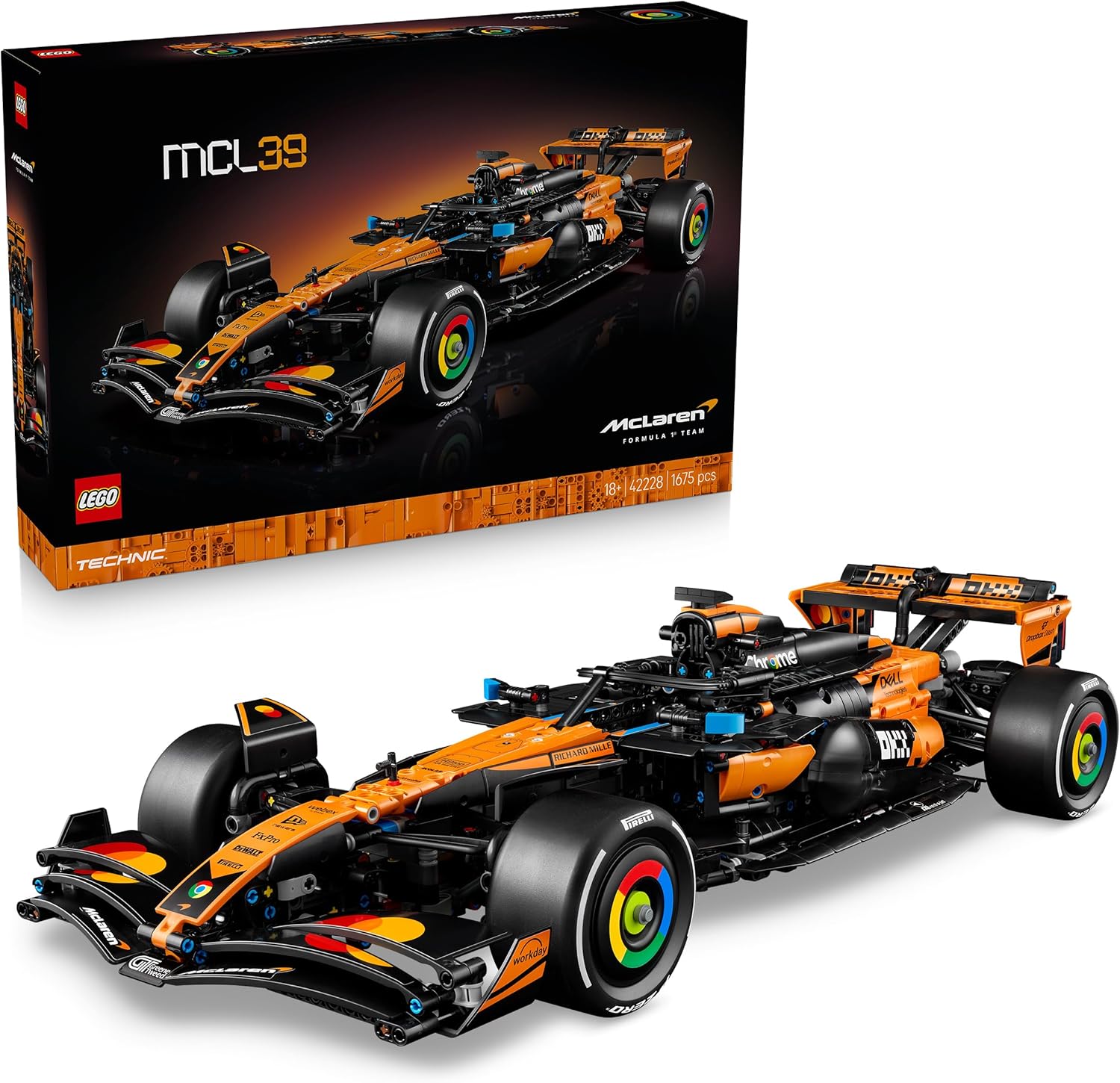 Detalle de LEGO Technic McLaren MCL39 F1 Rennwagen 1:8 – Modellbau für Erwachsene, inkl. V6-Motor, Differenzial & DRS-Aktivierung (42228)