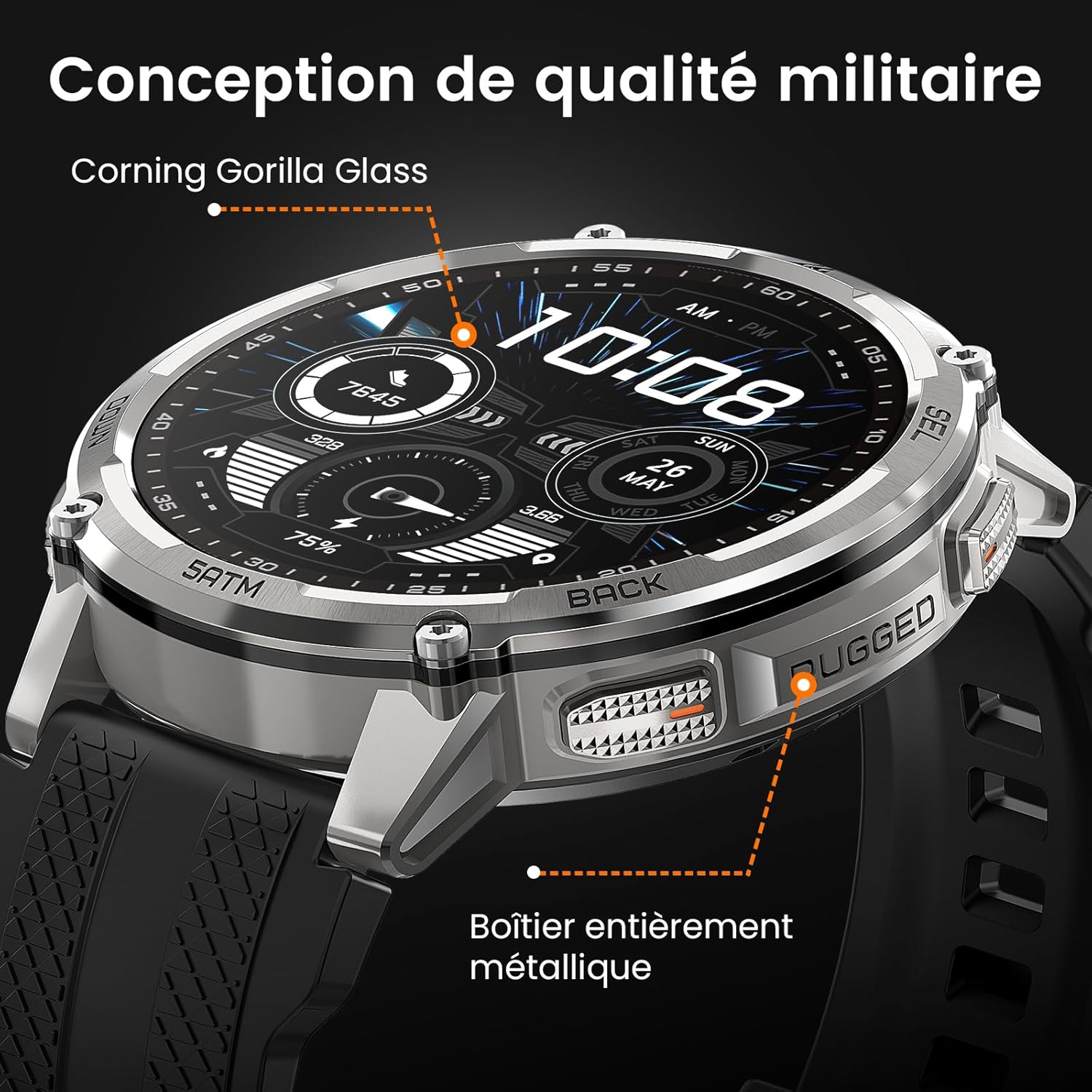 Thumbnail 5 de KOSPET Tank T4C : montre connectée homme GPS, AMOLED 1,5", talkie-walkie et lampe torche LED