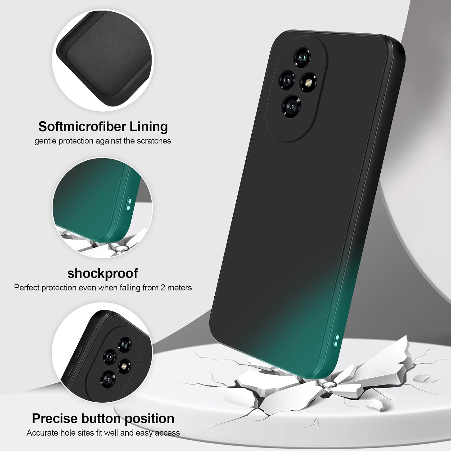 Detalle de GiiYoon Silky-Soft Liquid Silicone Case for Honor 200 (Black) with Microfibre Lining
