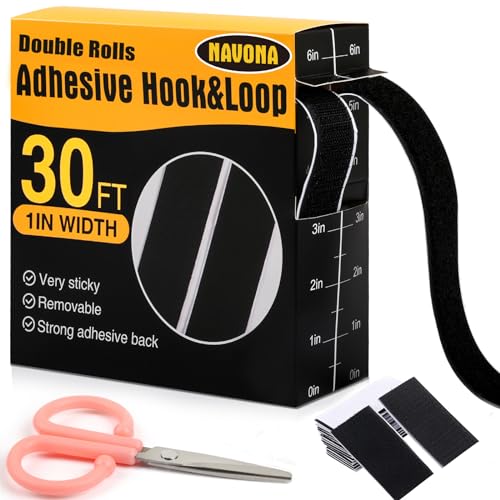 Detalle de Navona 30Ft x 1Inch Hook and Loop Strips with Adhesive – Heavy-Duty Self-Adhesive Tape with Measuring Scale