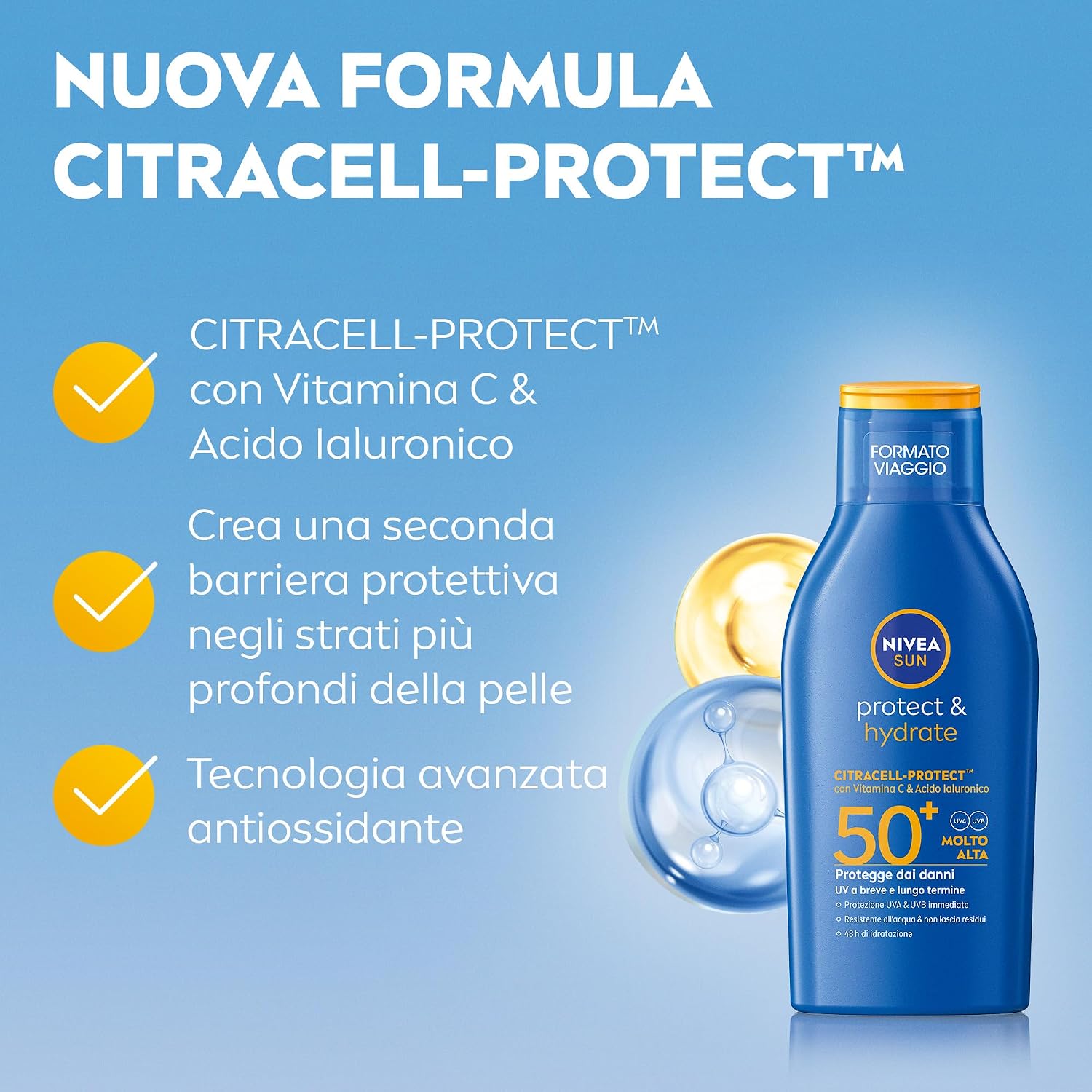 Detalle de NIVEA SUN Protect & Hydrate SPF 50+ - Crema solare 100 ml formato viaggio