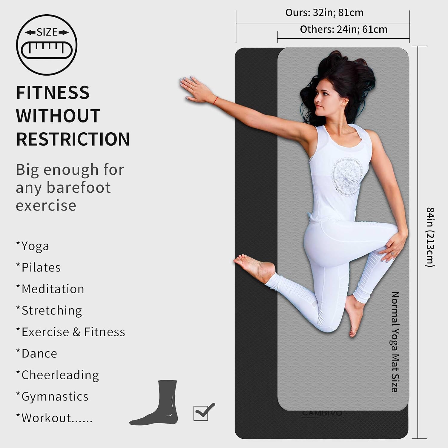 Detalle 2 de CAMBIVO SF72 yogamat van TPE, 213 x 81 cm, 6 mm dik en antislip