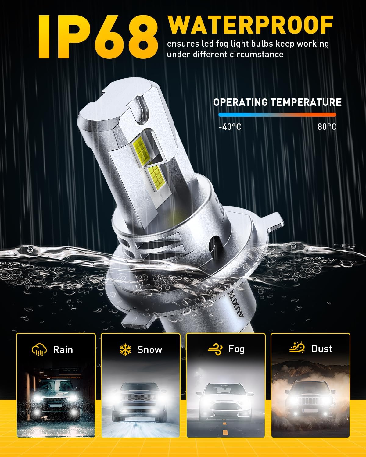 Thumbnail 4 de AUXITO H4 LED Headlight Bulbs — 900% Brighter, 6500K Cool White, 360° Lighting, CANBUS Ready (Pack of 2)
