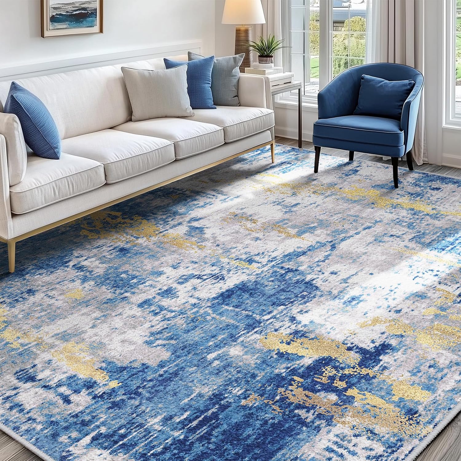 Detalle de RELEANY tides 5' x 7' Area Rug, Washable Low-Pile Abstract Print