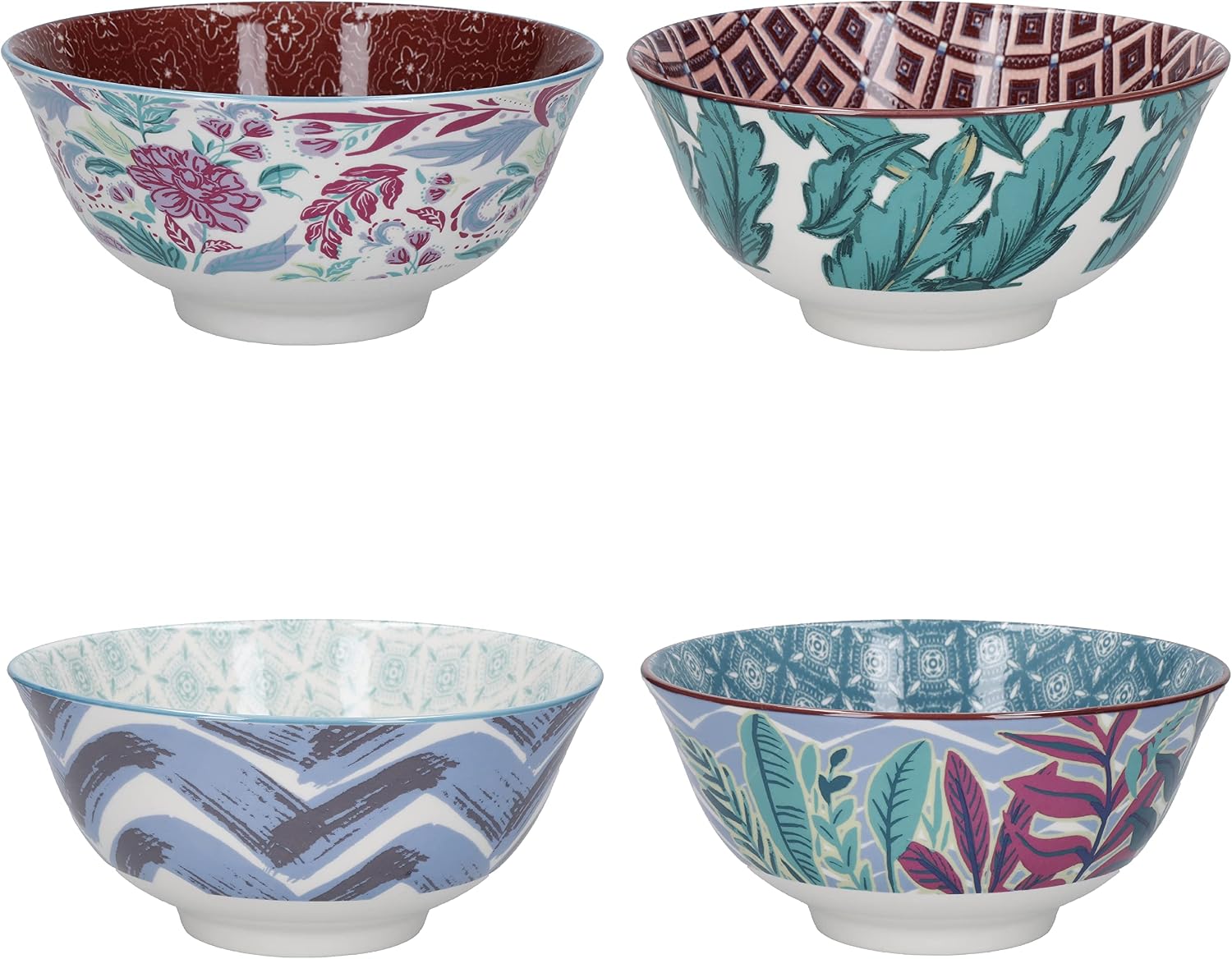 Thumbnail 6 de KitchenCraft Glazed Stoneware Bowl Set of 4, Red and Black Floral, 700 ml