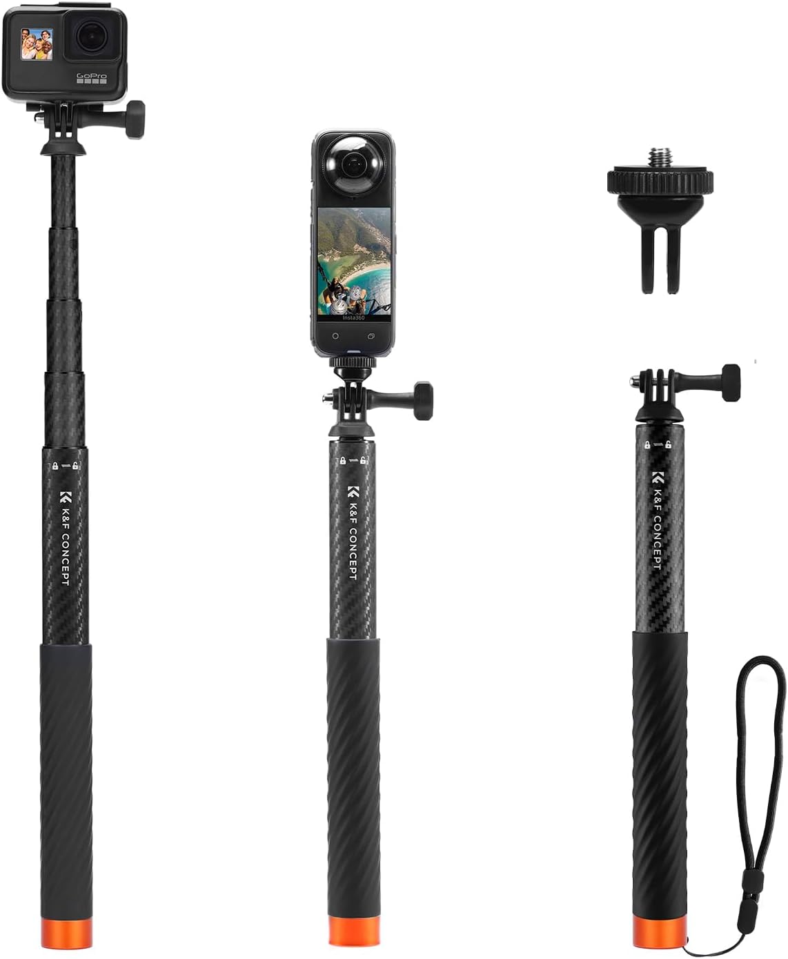 Detalle de K&F Concept MS21 Carbon Fibre Selfie Stick – 2 in 1, Invisible Design, Extendable to 120 cm