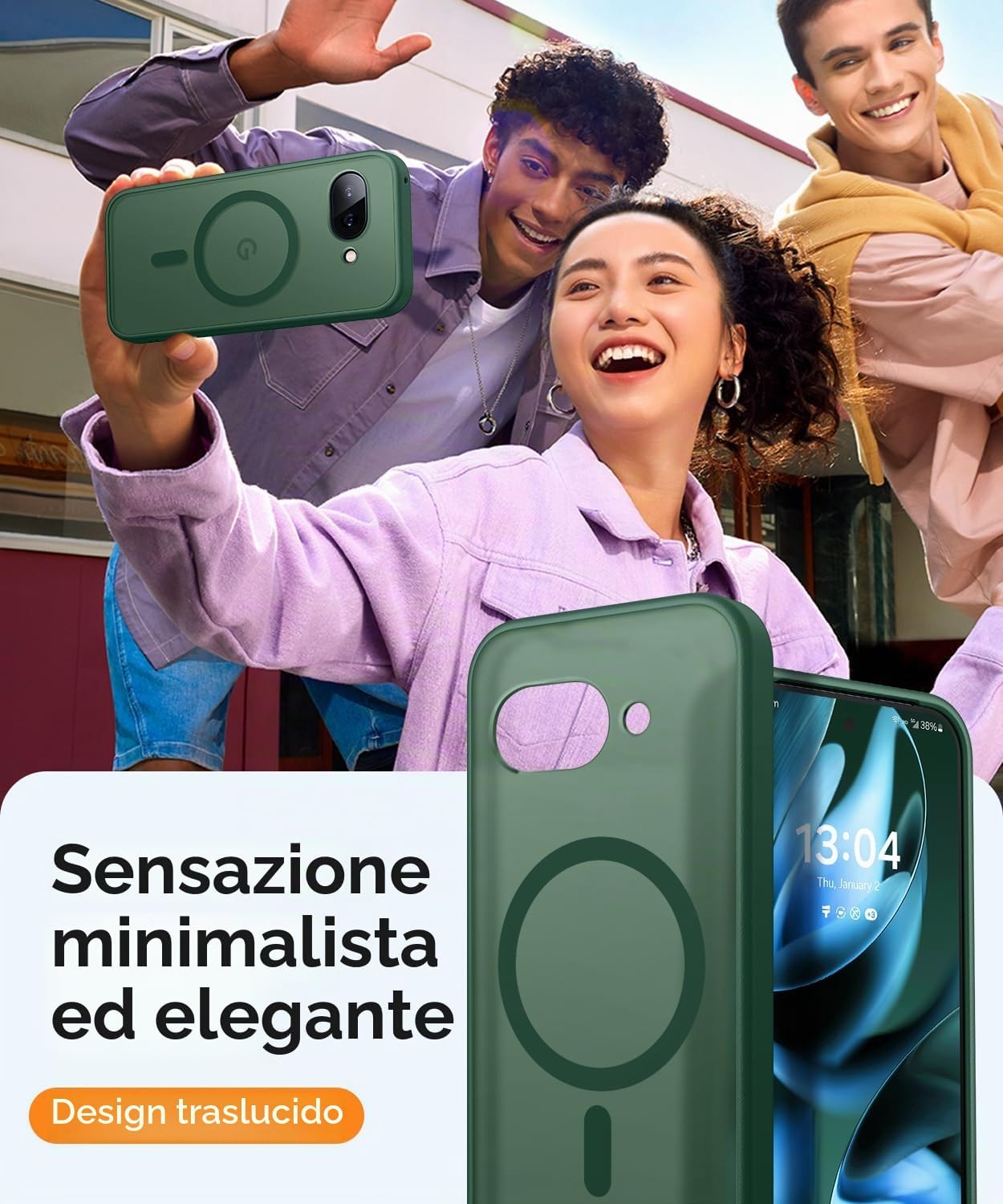 Detalle de CANSHN Cover Magnetica per Google Pixel 9a (6.3”) – protezione completo obiettivo, verde profond