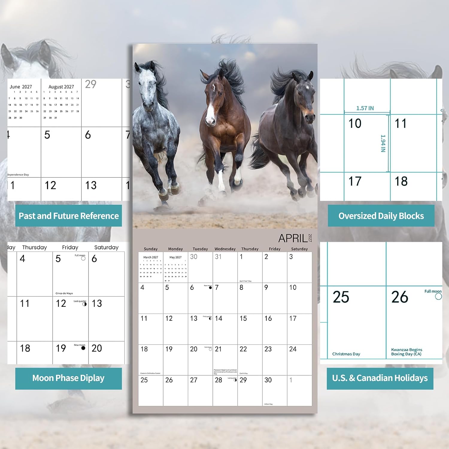 Detalle de BLYYIEER Horse 2027 Wall Calendar, 12" x 24" Open with Monthly Views