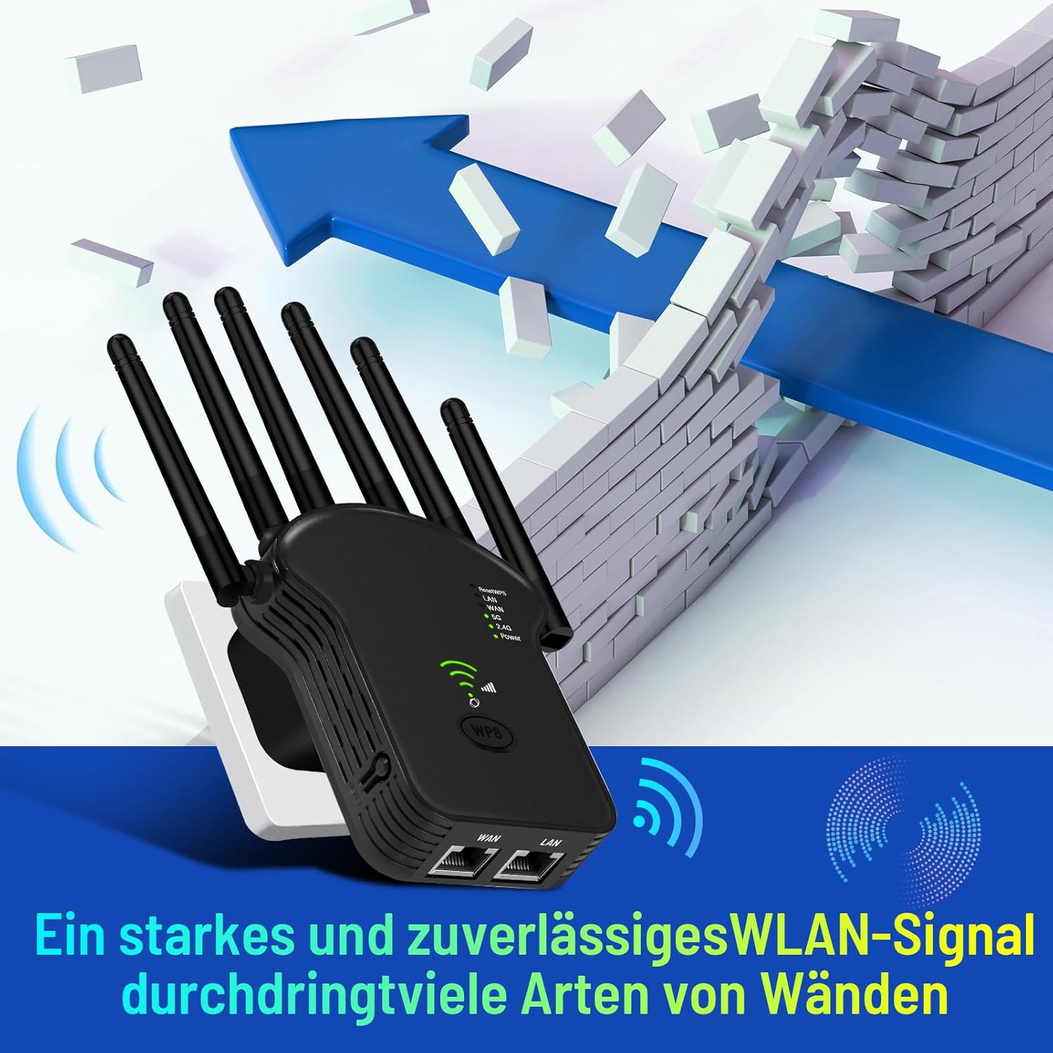 Detalle de WLAN-Verstärker mit 1200 Mbit/s Dualband, 4 Antennen, LAN-Port und WPS – Ultraxtender