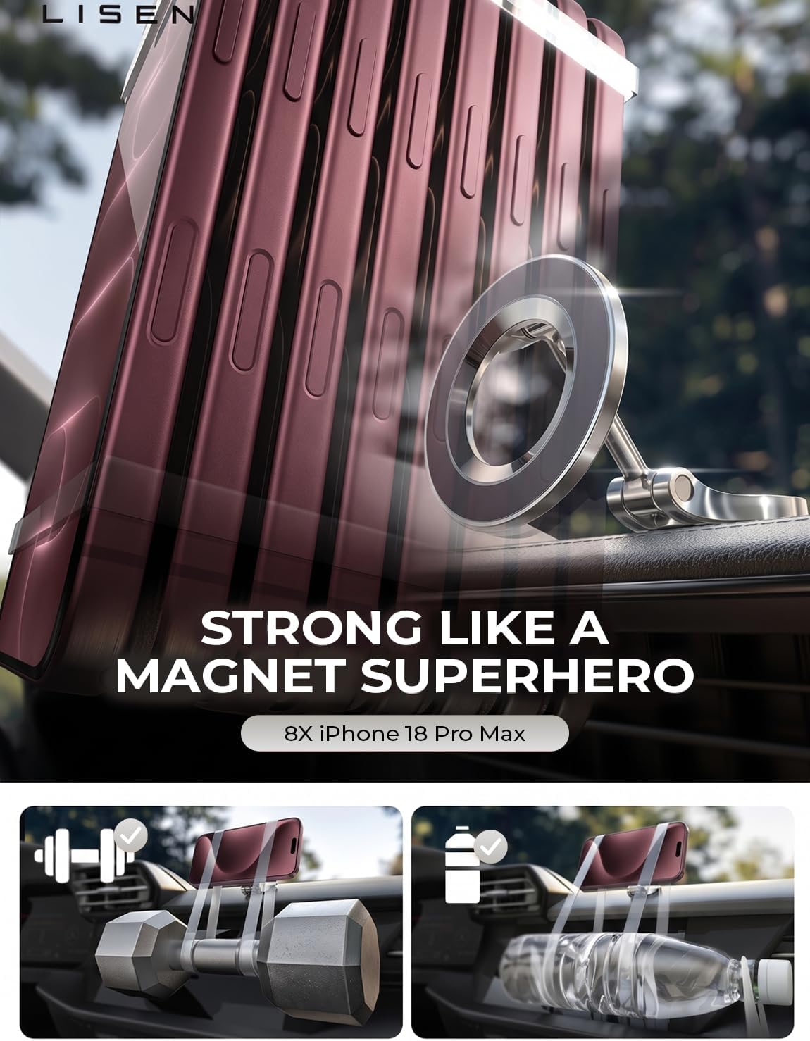 Detalle 2 de Lisen MagSafe Car Mount for iPhone 17 Pro Max ⚙