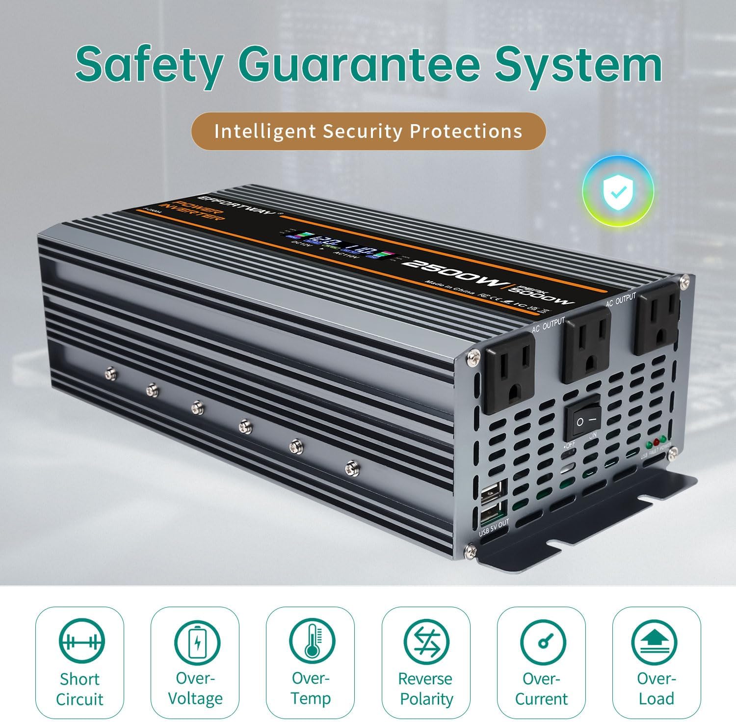 Detalle 2 de EFFORTWAY 2500W Power Inverter, 12V to 110V