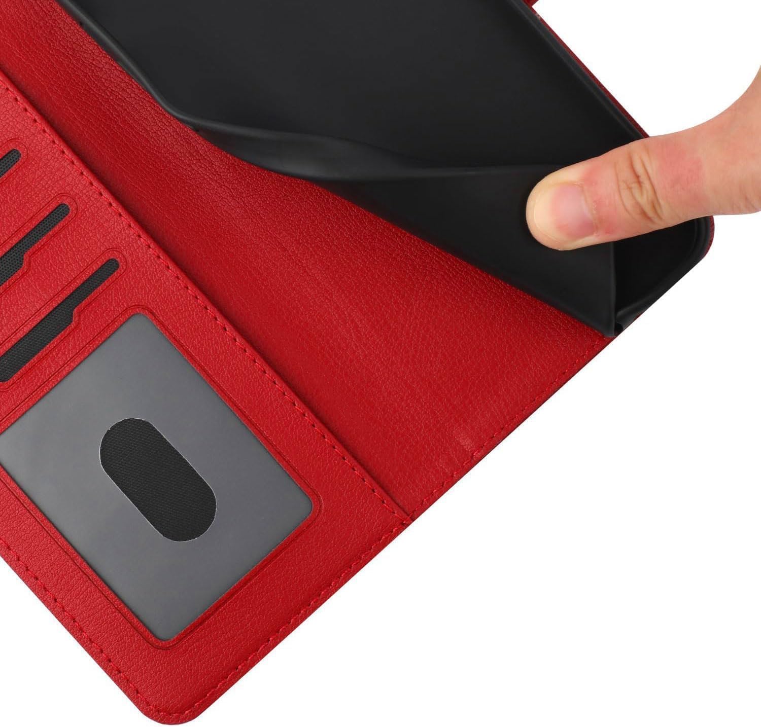 Thumbnail 6 de Generische Katzenmuster Geldbörse Handyhülle für iPhone 15 Pro Max – PU+TPU Leder, Magnetverschluss, Karten- und Geldfach, Standfunktion, Rot