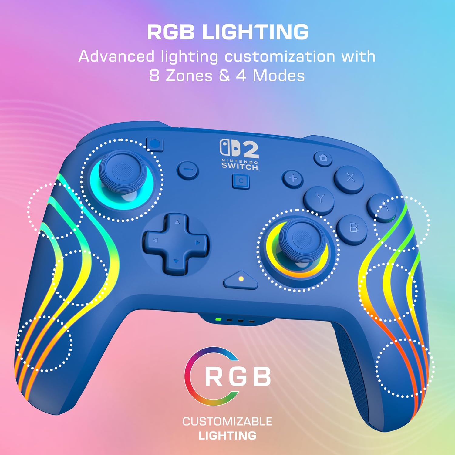 Detalle de Turtle Beach Afterglow Wave Blau – kabelloser RGB-Gaming-Controller für Nintendo Switch 2 (offiziell lizenziert)