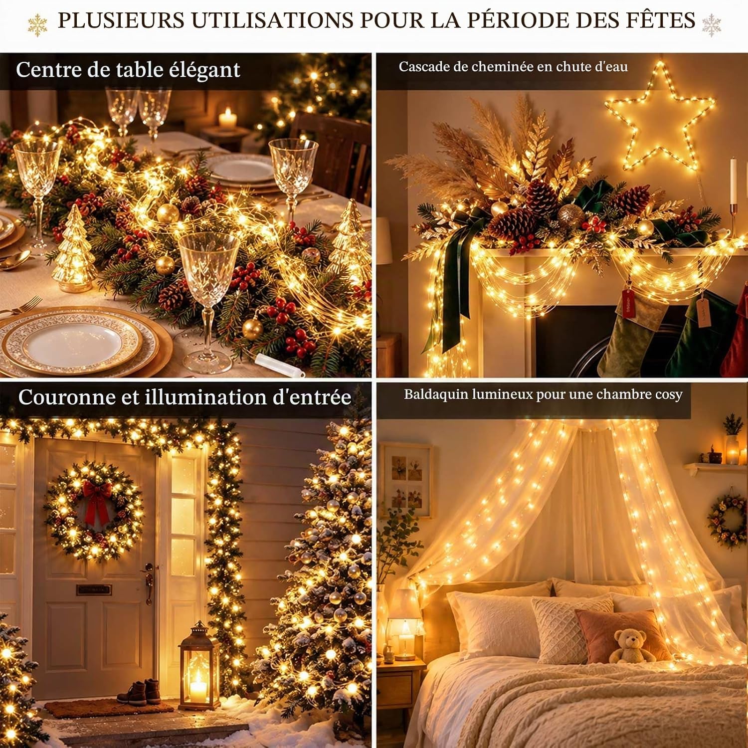 Detalle 2 de Joycome Koperdraad LED-lichtslinger 1 m, 100 leds, warm wit, 8 modi