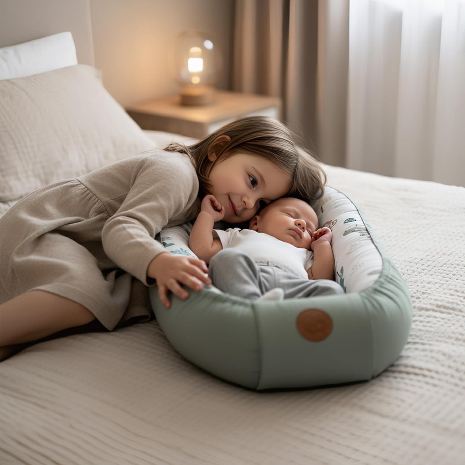 Detalle de Babynest Babynestchen Neugeborene (90 x 50 cm) – tragbares Nest für Bett & unterwegs, Galaxie