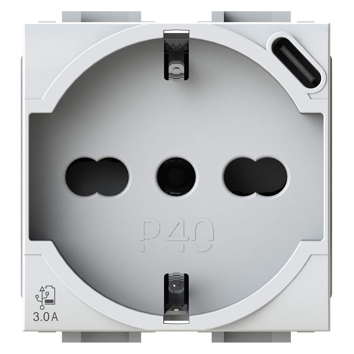 Detalle de 4box P40 USB 3.0 presa Schuko con USB-C compatibile Bticino LivingLight Bianca