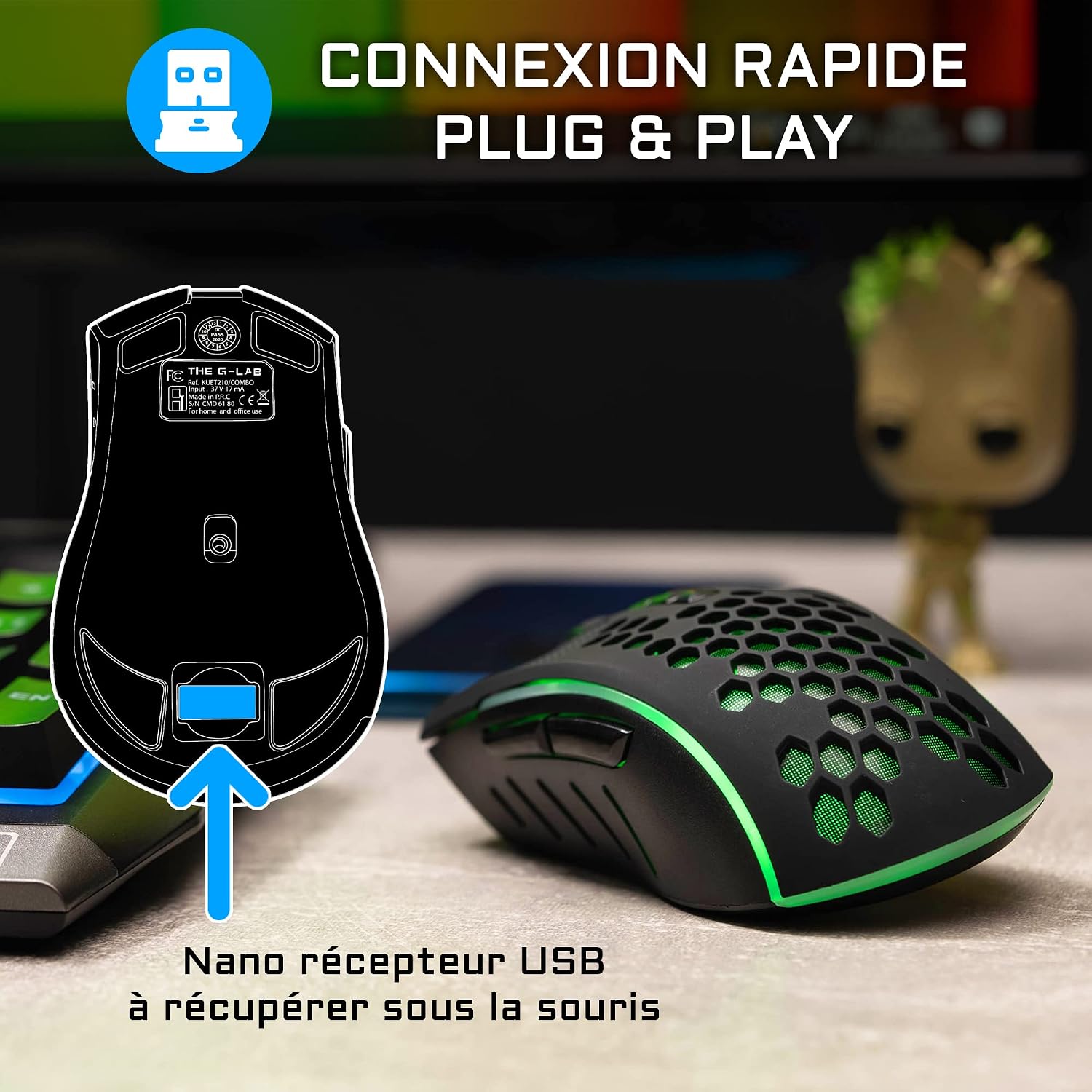 Detalle de The G-Lab Combo Tungsten: Clavier et Souris Gaming Sans Fil, RGB et Performance