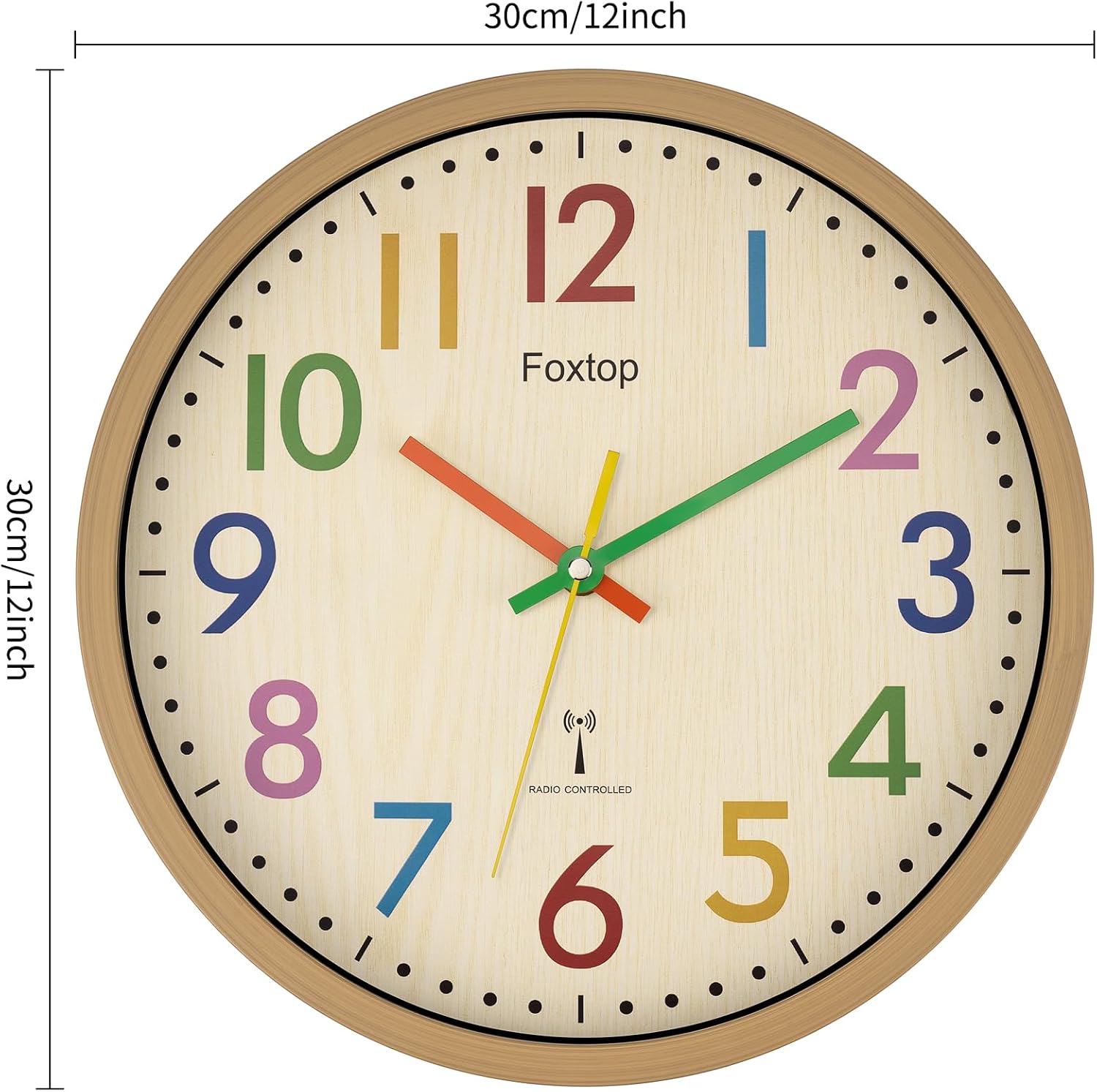 Detalle 2 de Foxtop horloge enfant apprentissage-3 kinderwandklok, stille DCF-klok van 30 cm
