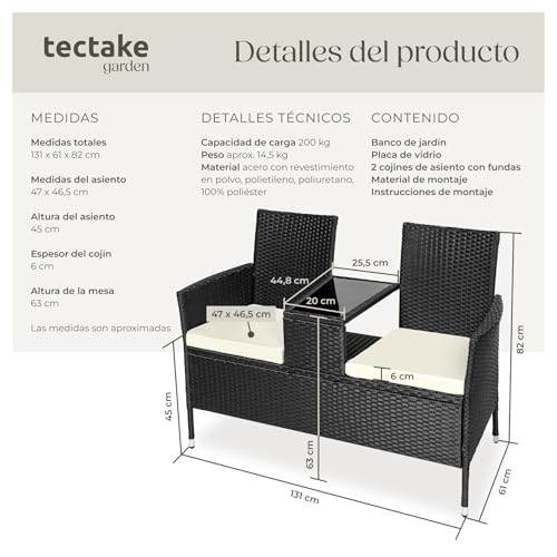 Thumbnail 5 de tectake® Banco de poliratán con cojines 🌿 Muebles de Exterior