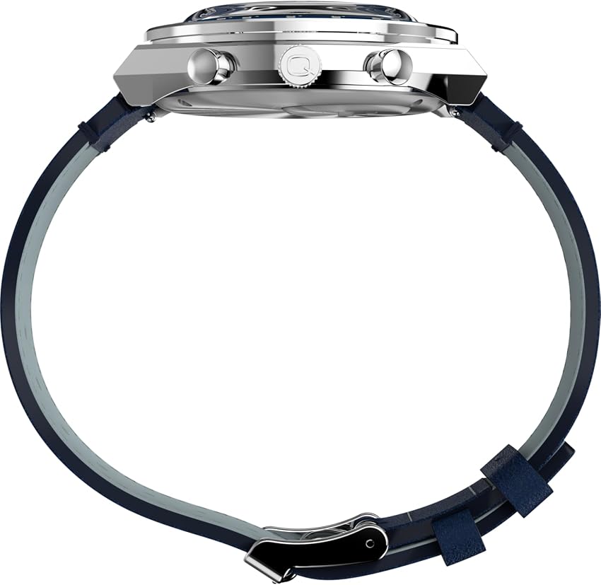 Detalle de Timex Reloj Q Chronograph 40 mm, correa cuero azul