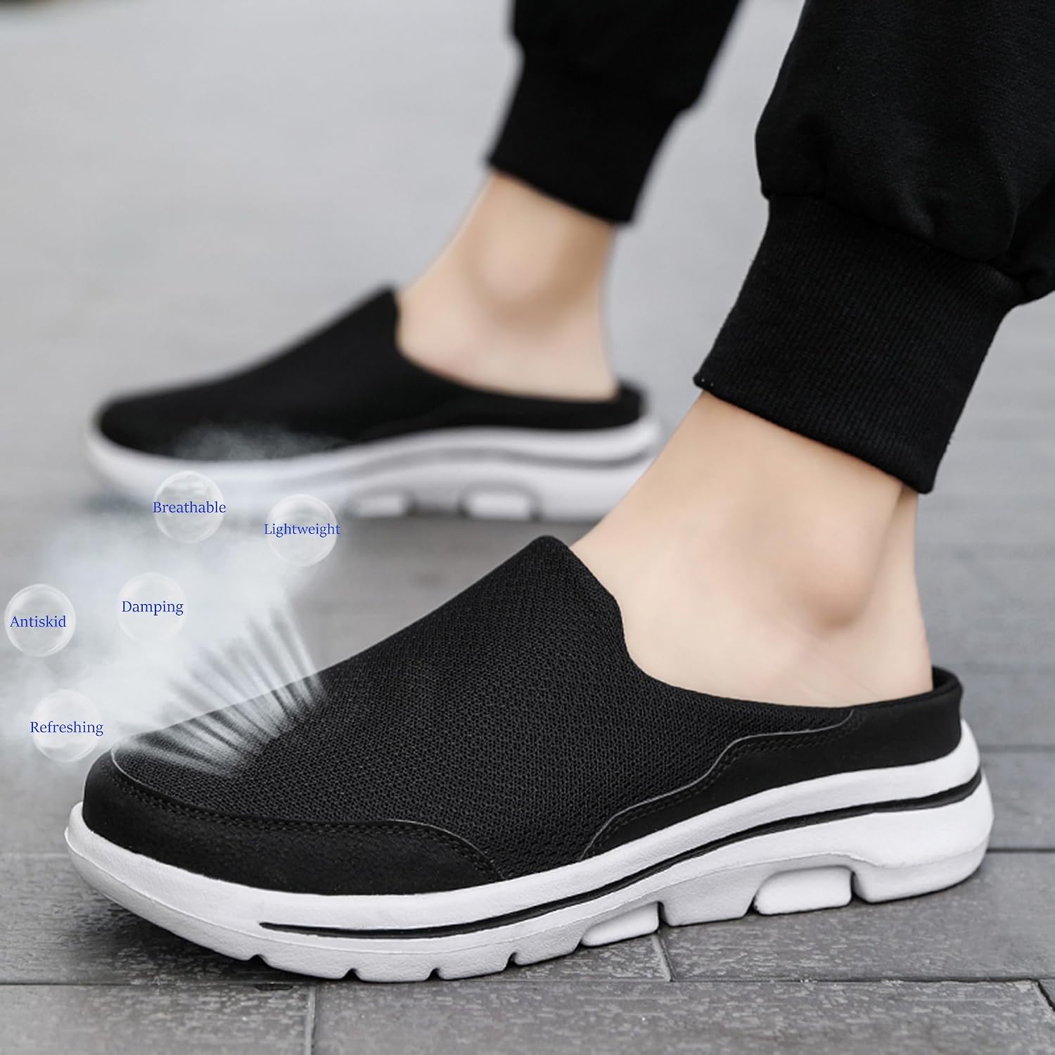 Detalle de SMajong Slip on Mules: Breathable Knit Garden Slippers for Indoor and Outdoor Use