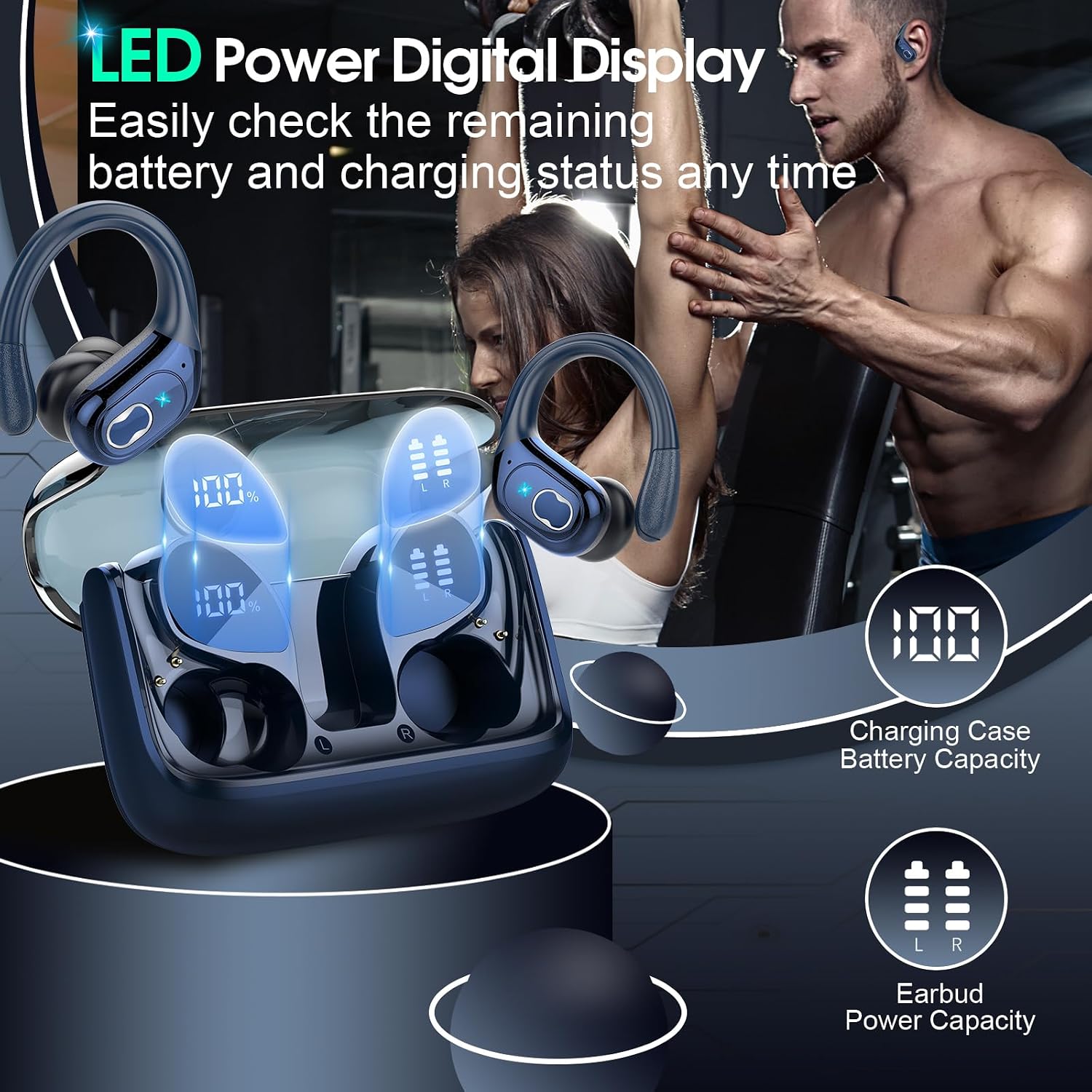 Thumbnail 6 de Aptkdoe HD65 Wireless Sport Earbuds, Bluetooth 5.4, Ear Hooks, IPX7