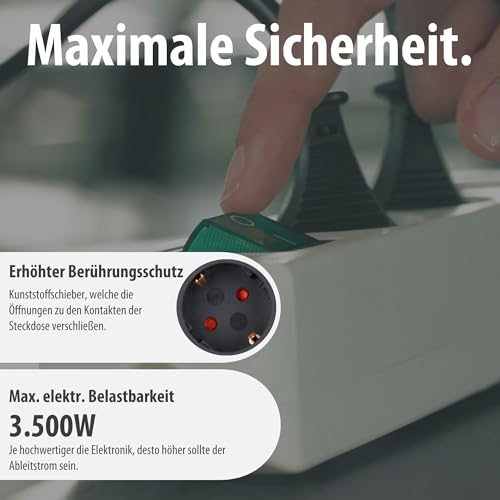 Detalle de Brennenstuhl Eco-Line 3-Fach Steckdosenleiste mit 5 m Kabel, weiß