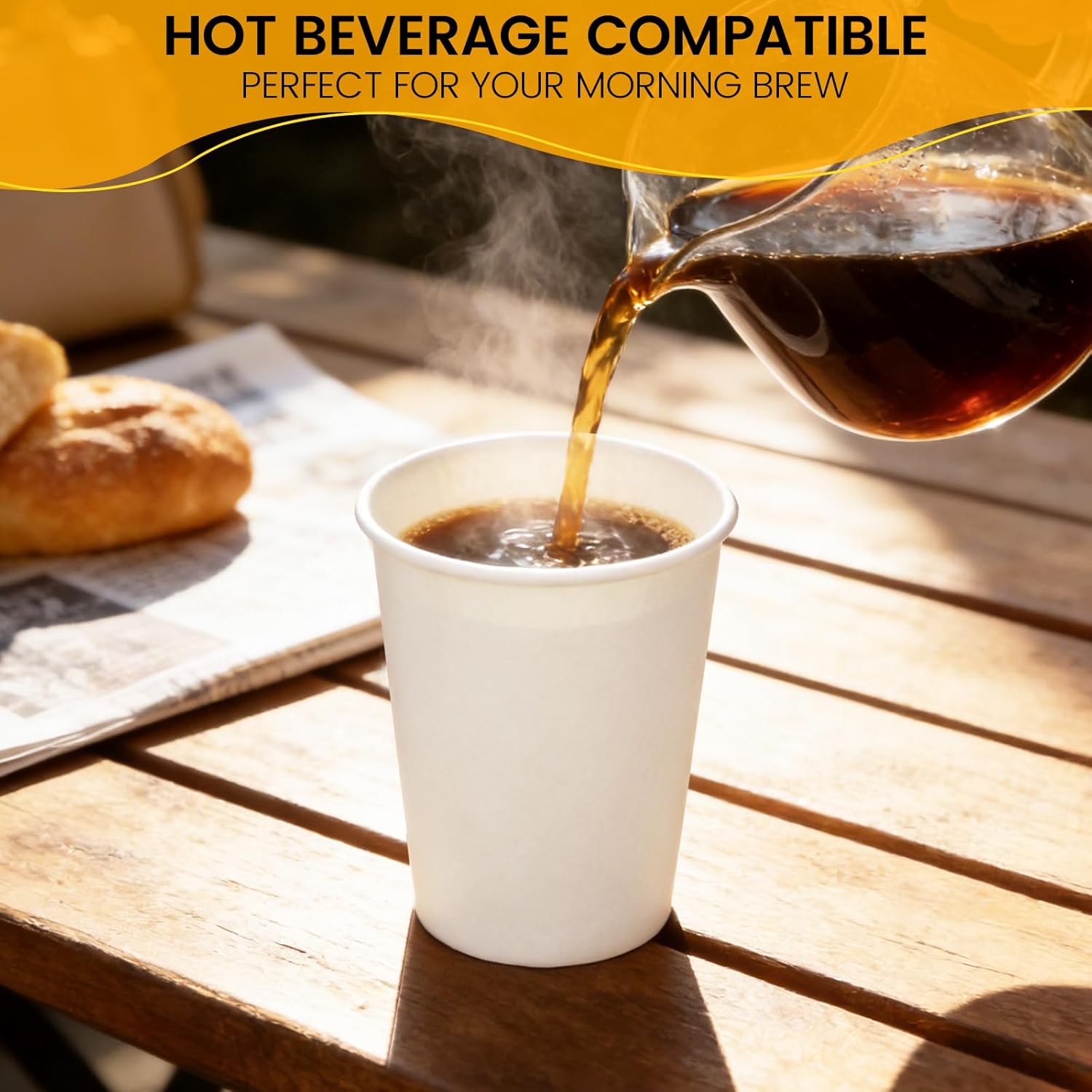 Detalle de Biotakeware 12 oz Paper Coffee Cups, 100 Pack — Sturdy, Leak-Resistant, BPA-Free