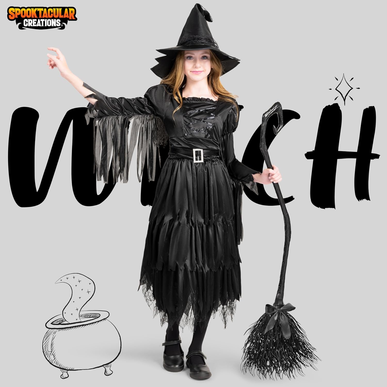 Detalle de Spooktacular Creations Classic Kids Witch Costume, Black Gothic Dress