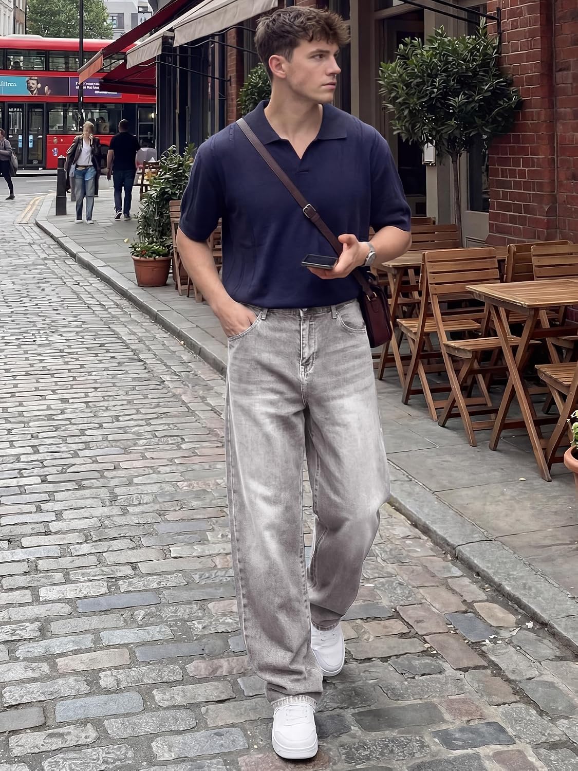 Detalle de JMIERR Men's Baggy Jeans Wide Leg Y2K Loose Fit Denim Pants