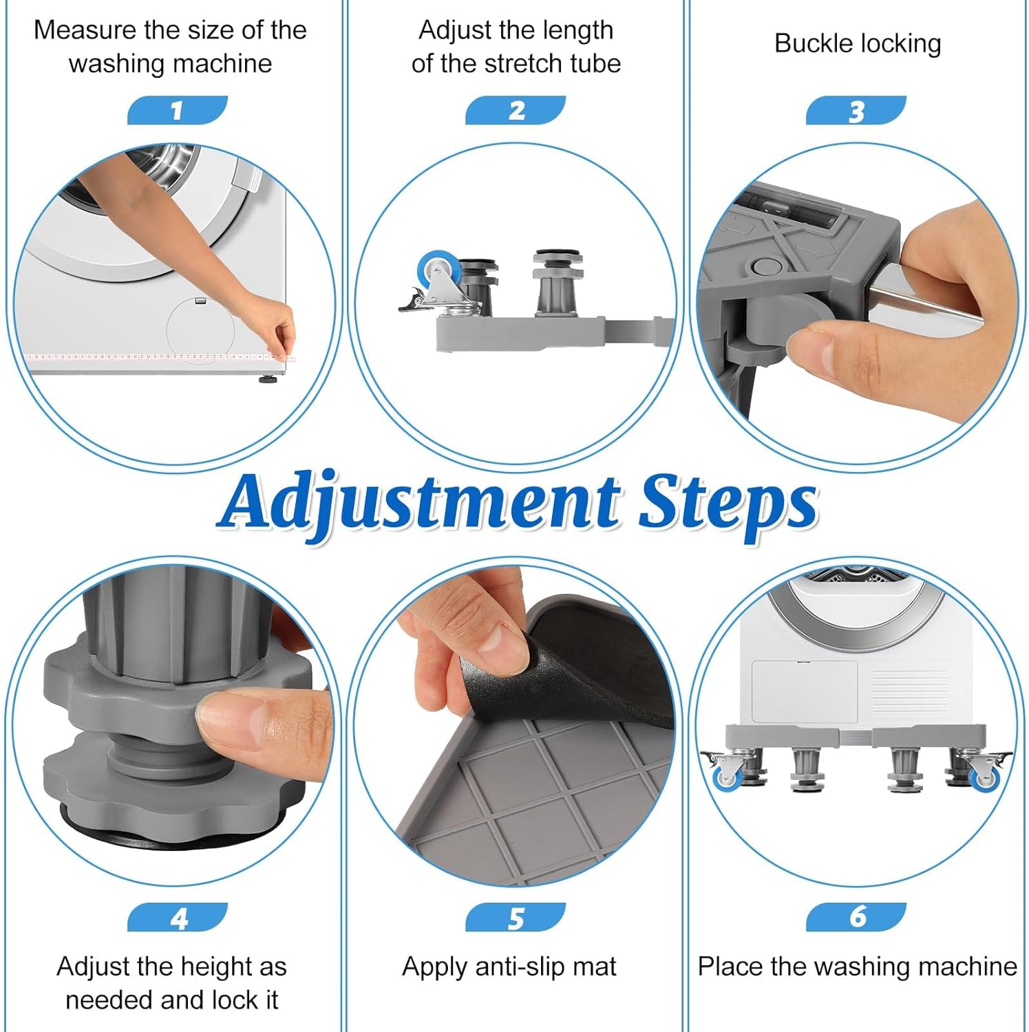 Thumbnail 3 de WUFANC Base per Lavatrice con 8 piedi + 4 ruote regolabili (42–66 cm), antiscivolo e antiurto