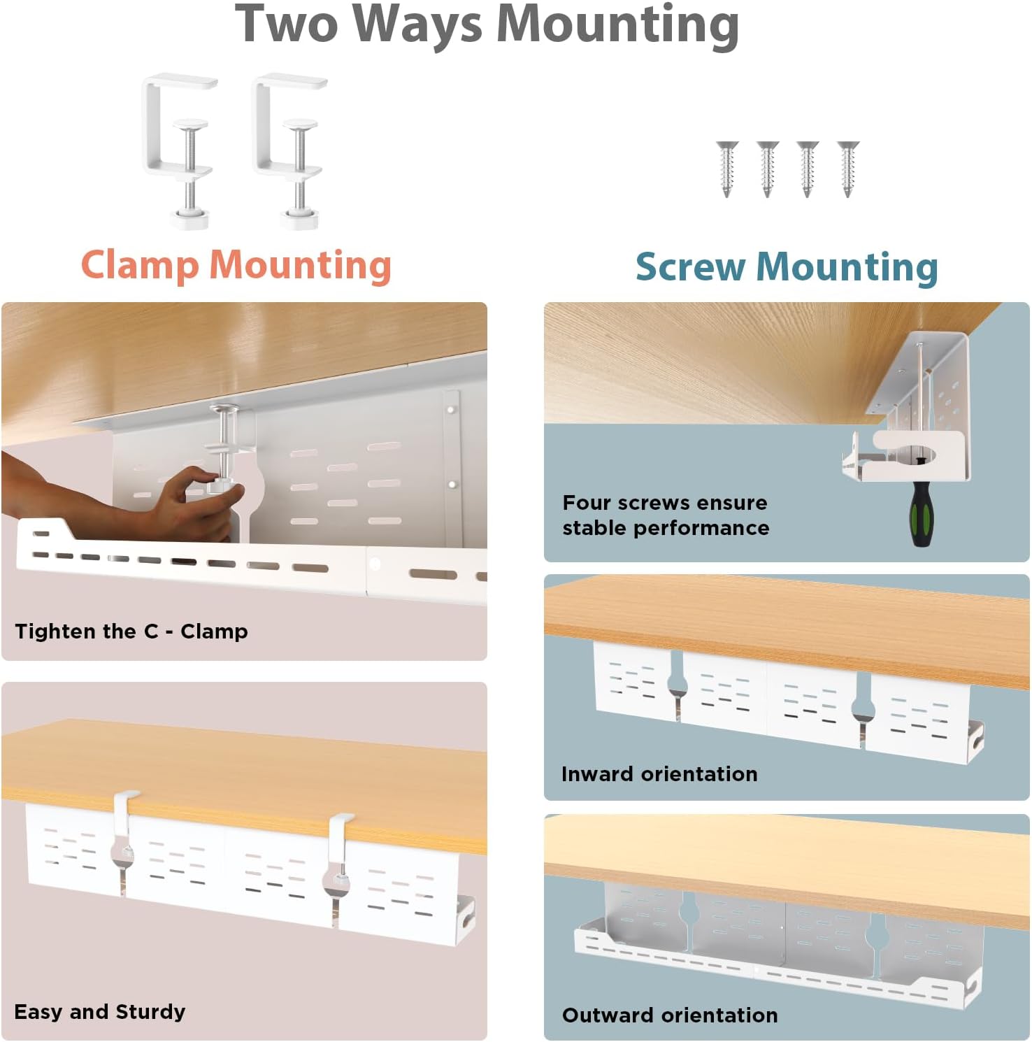 Thumbnail 1 de Univivi UN1451 Under Desk Cable Tray, 32-Inch White Steel, Clamp or Screw Mount