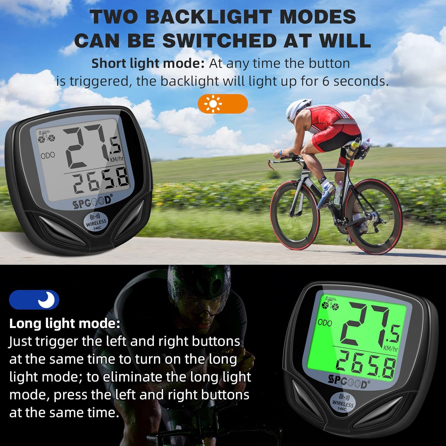 Thumbnail 1 de SPGOOD Compteur Vélo sans Fil – 19 Fonctions, affichage rétroéclairé et IP54