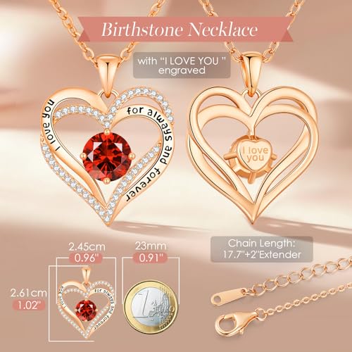 Thumbnail 2 de CDE Necklaces for Women Birthstone Pendant, Double Heart Rose Gold Plated with 12 Birthstones