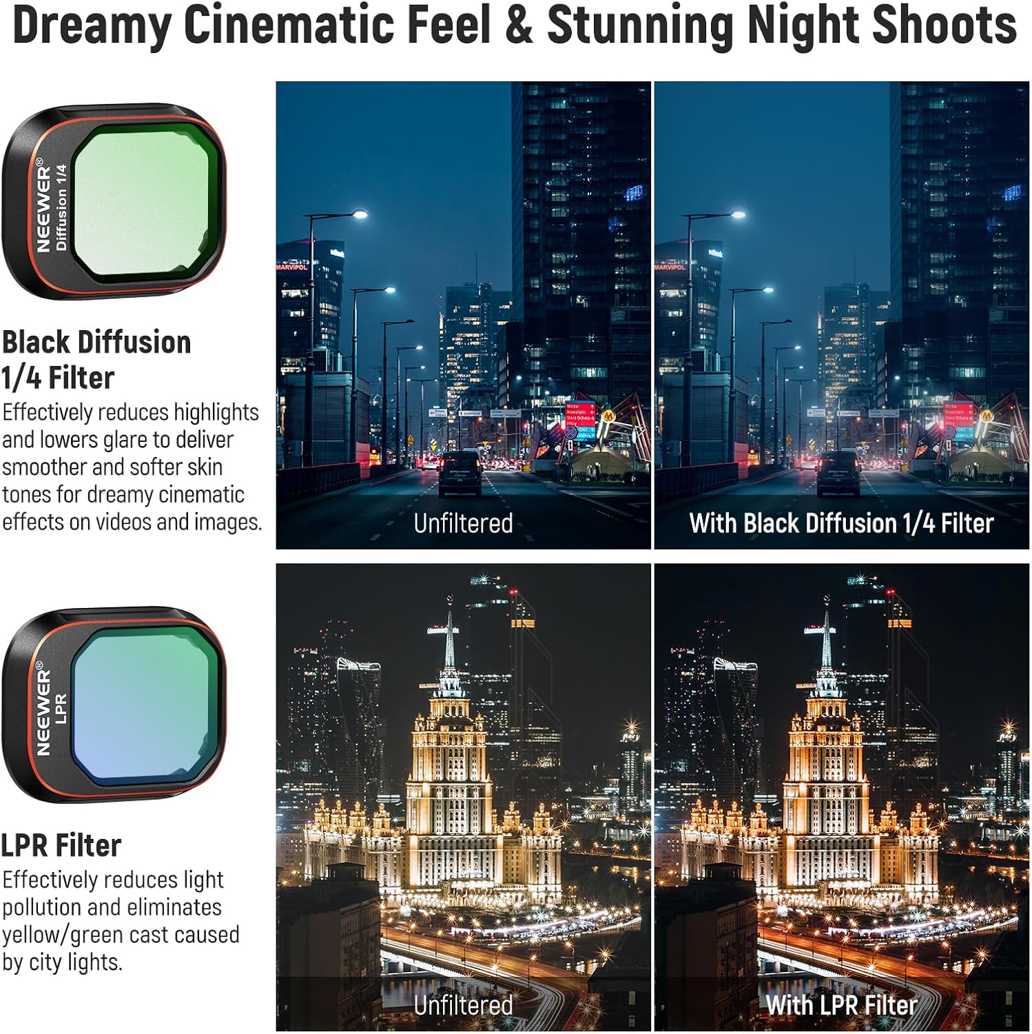 Thumbnail 4 de NEEWER 14er Filter Set für DJI Mini 4 Pro – ND/ND-PL, CPL & Pro Black Diffusion 1/4 (FL-B05)