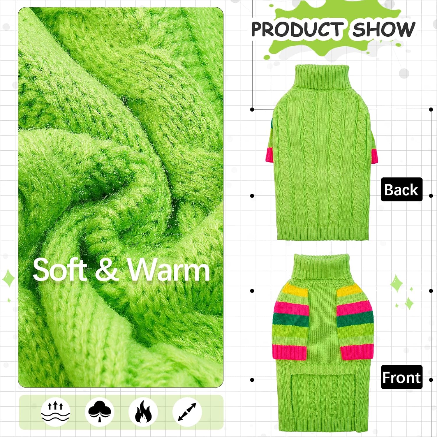 Detalle de OUOBOB Dog Jumper: Medium Winter Turtleneck Pullover for Dogs (Beagle, Frenchie, Boston Terrier)