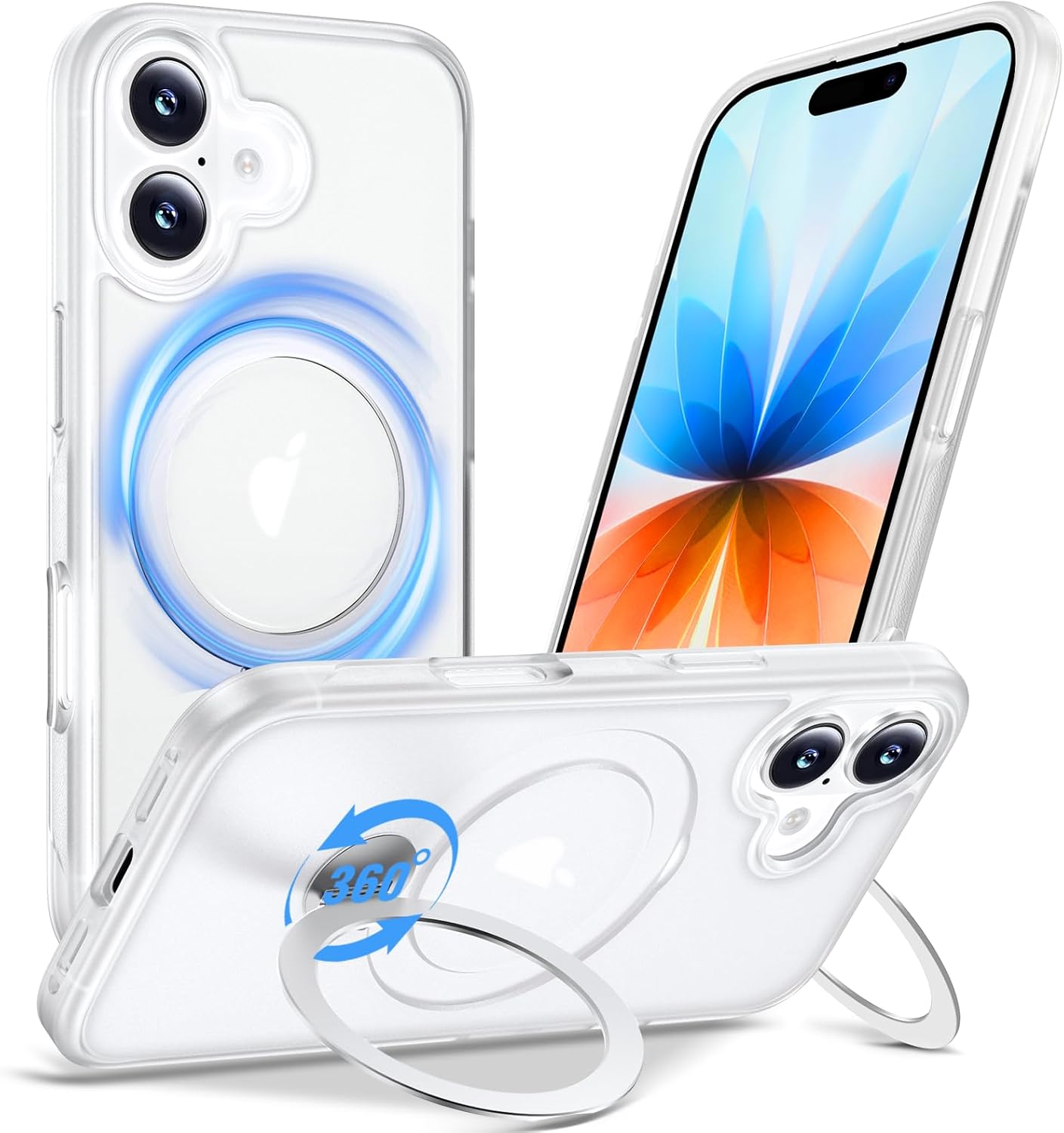 Detalle de Anqrp 360° All-in-One-Ständerhülle für iPhone 17 – MagSafe kompatibel, Stoßfest, matte Weiß Nebel