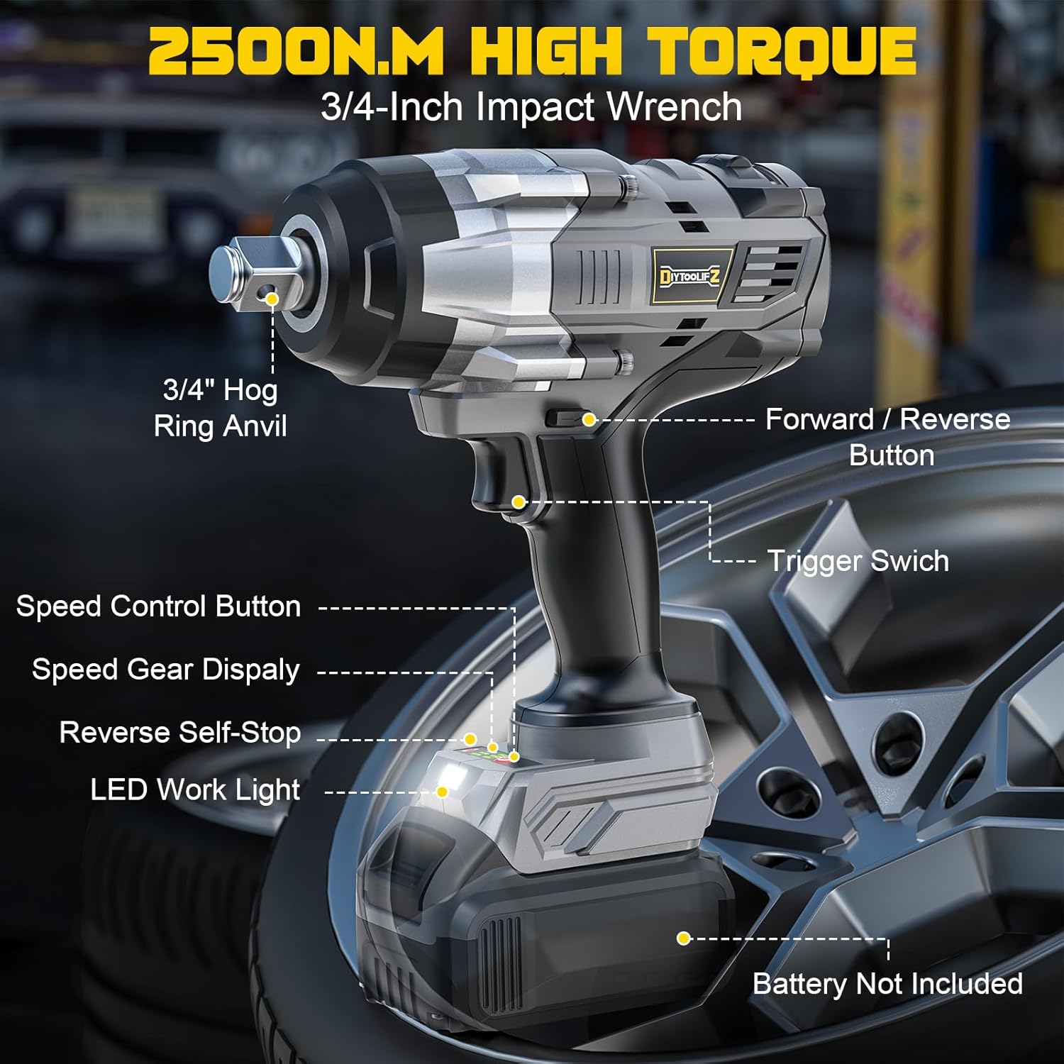 Thumbnail 6 de DIYtoolifz 3/4" Cordless Impact Wrench (Bare Tool) – 1850 FT-LBS / 2500 N.m, 4-Speed, Dewalt 20V Battery Compatible
