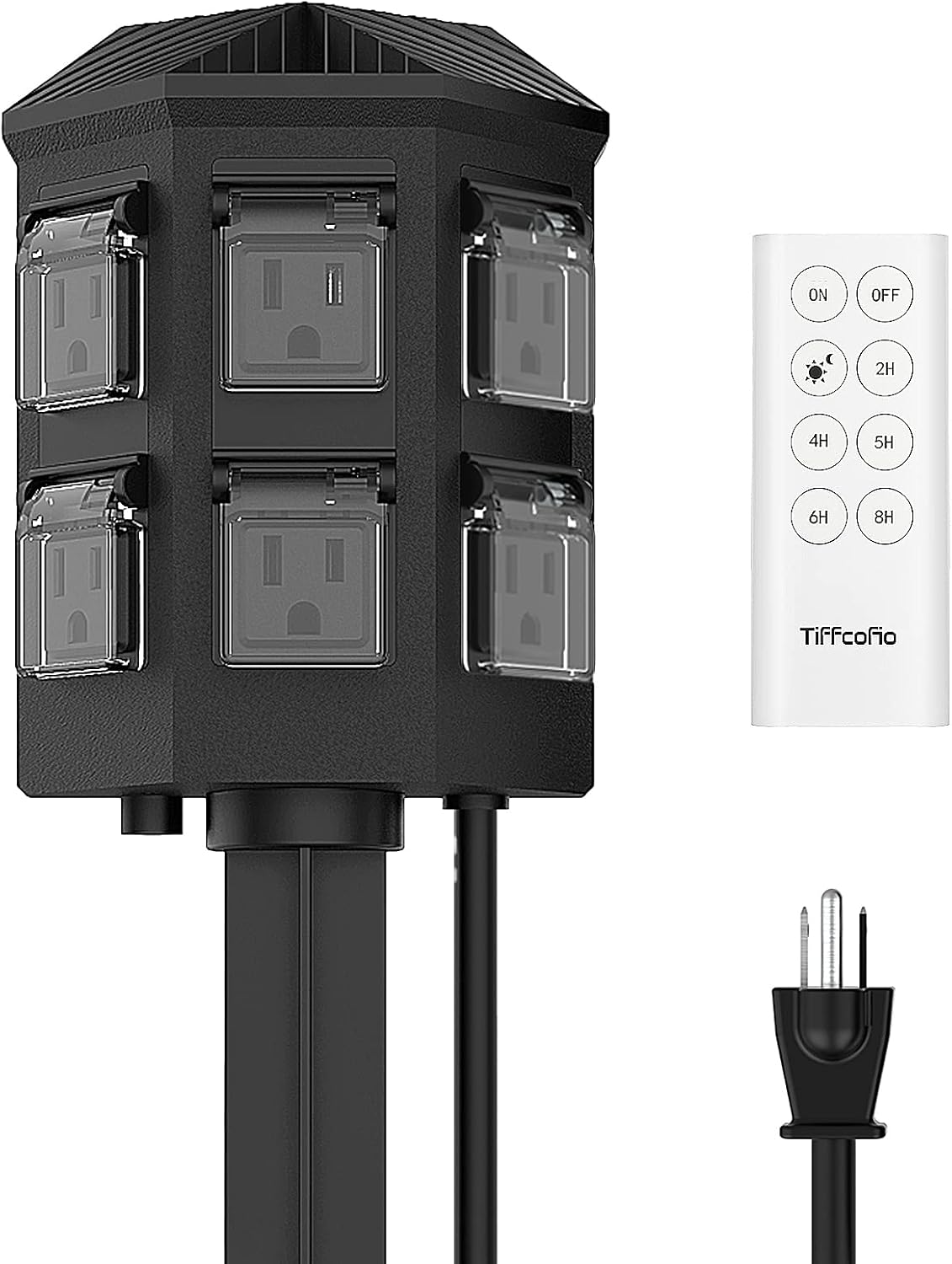 Detalle de Tiffcofio 28011 Outdoor Stake Timer, 100-ft Remote, Six Grounded Outlets