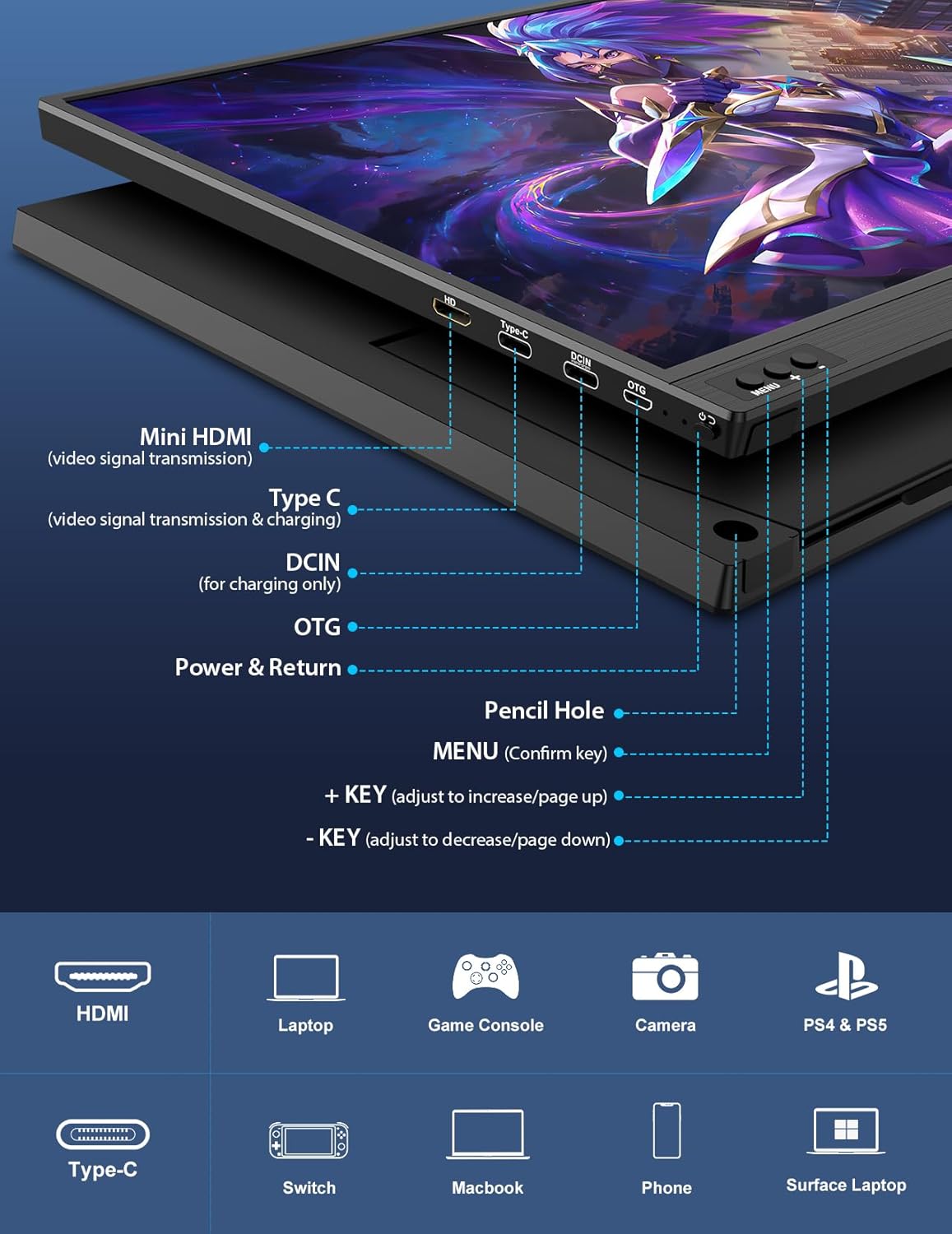 Thumbnail 6 de MAGICRAVEN Second Screen Portable Monitor 15.6-inch 1080P IPS (USB-C / Mini HDMI) with Dual Stand