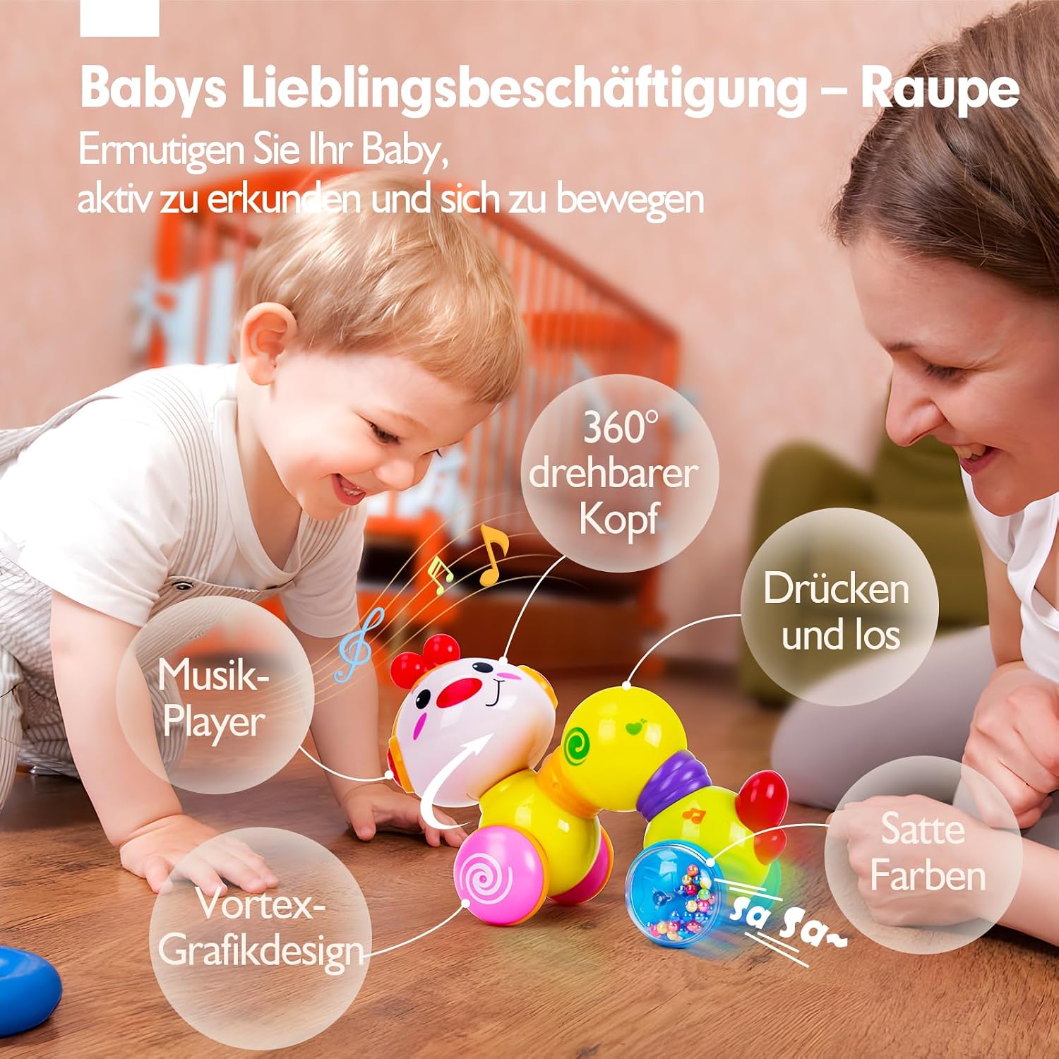 Detalle 2 de CubicFun Musik Raupe Krabbelspielzeug 6 Monate